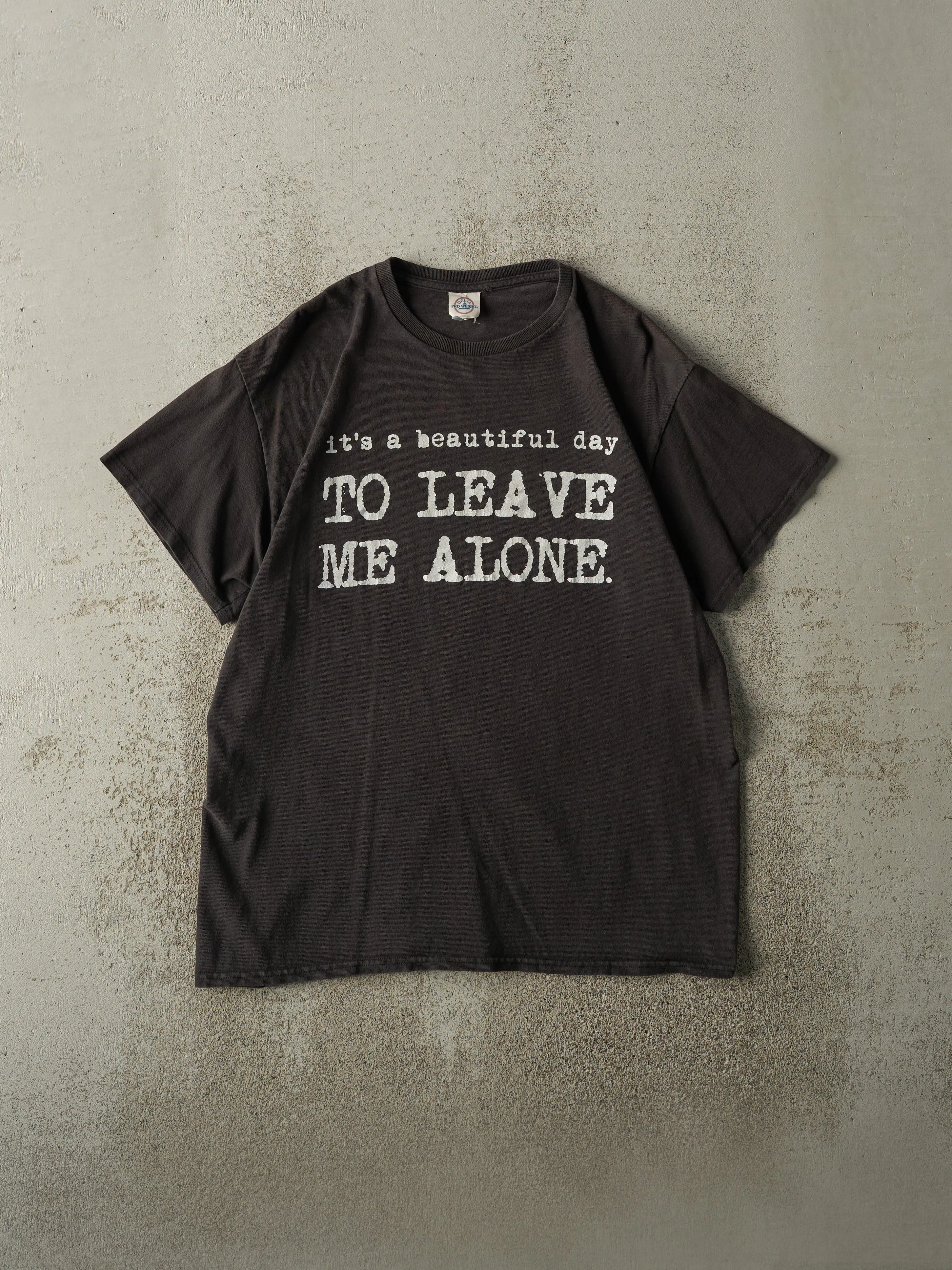 Vintage Y2K Faded Black "Leave Me Alone" Tee (L) sold by Rebalance Vintage