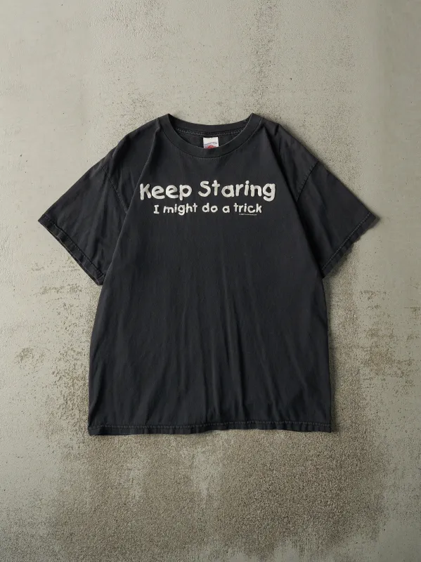 Vintage 08' Black "Keep Staring" Slogan Tee (M) sold by Rebalance Vintage