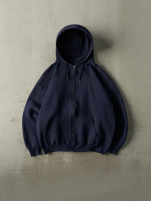 Vintage 90s Navy Blue Zip Up Hoodie (L) sold by Rebalance Vintage