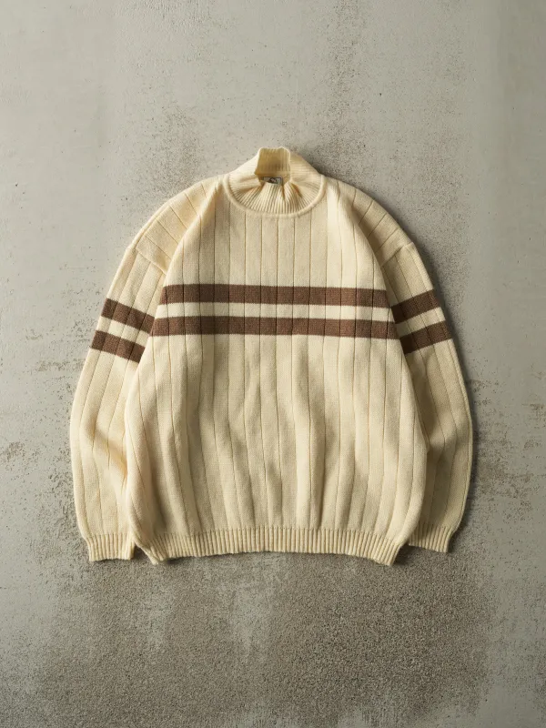 Vintage 90s Beige & Brown Striped Mock Neck Knit (M/L) sold by Rebalance Vintage