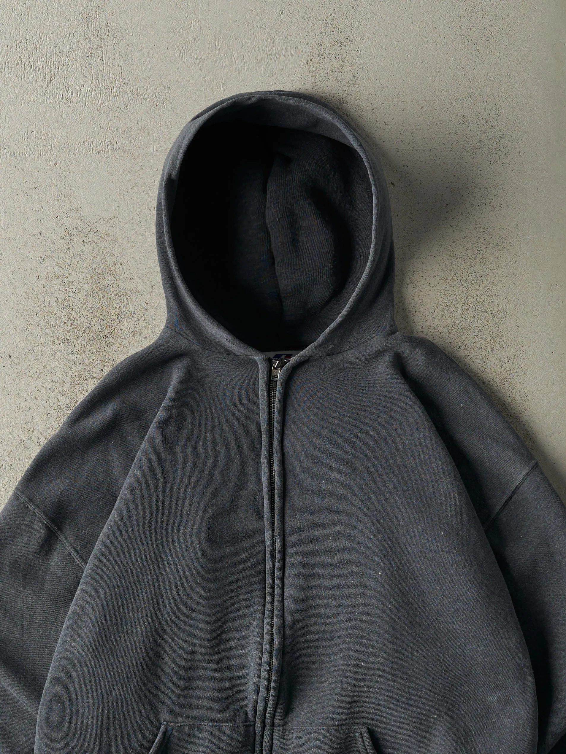Vintage Y2K Charcoal Grey Russell Athletic Zip Up Hoodie (L) sold by Rebalance Vintage product image thumbnail 2