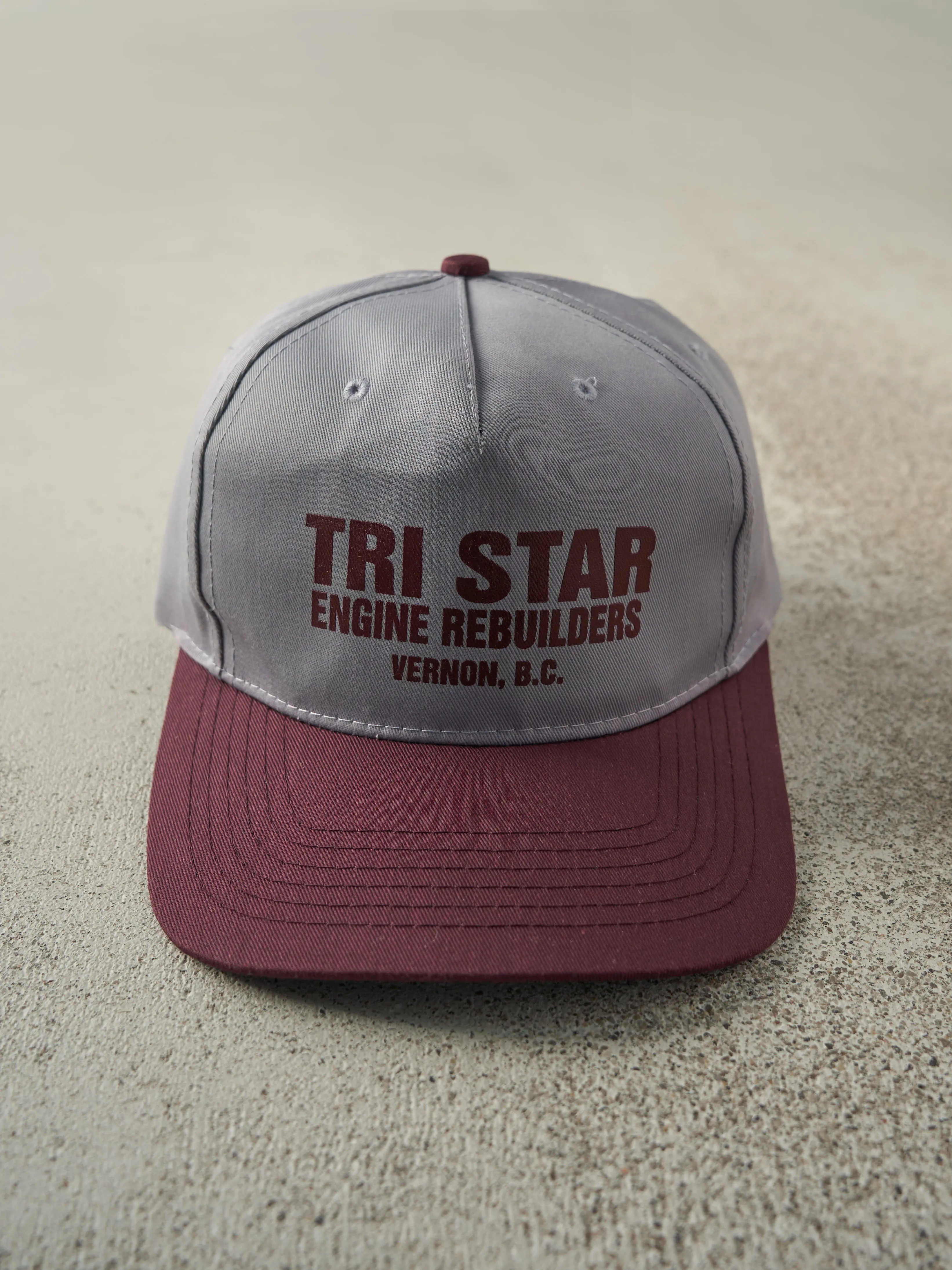Vintage 90s Grey & Red Tri Star Engine Rebuilders Snapback Hat sold by Rebalance Vintage