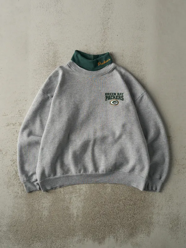 Vintage 90s Grey Embroidered Green Bay Packers Turtleneck Sweatshirt (L) sold by Rebalance Vintage