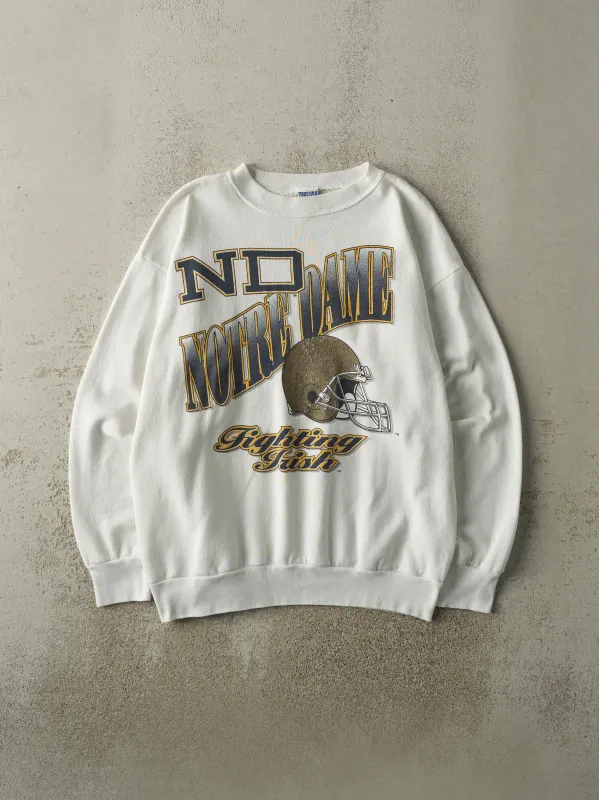 Vintage 90s White Notre Dame Fighting Irish Crewneck (L) sold by Rebalance Vintage