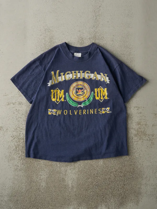 Vintage 80s Navy Blue Michigan Wolverines Single Stitch Tee (M) sold by Rebalance Vintage