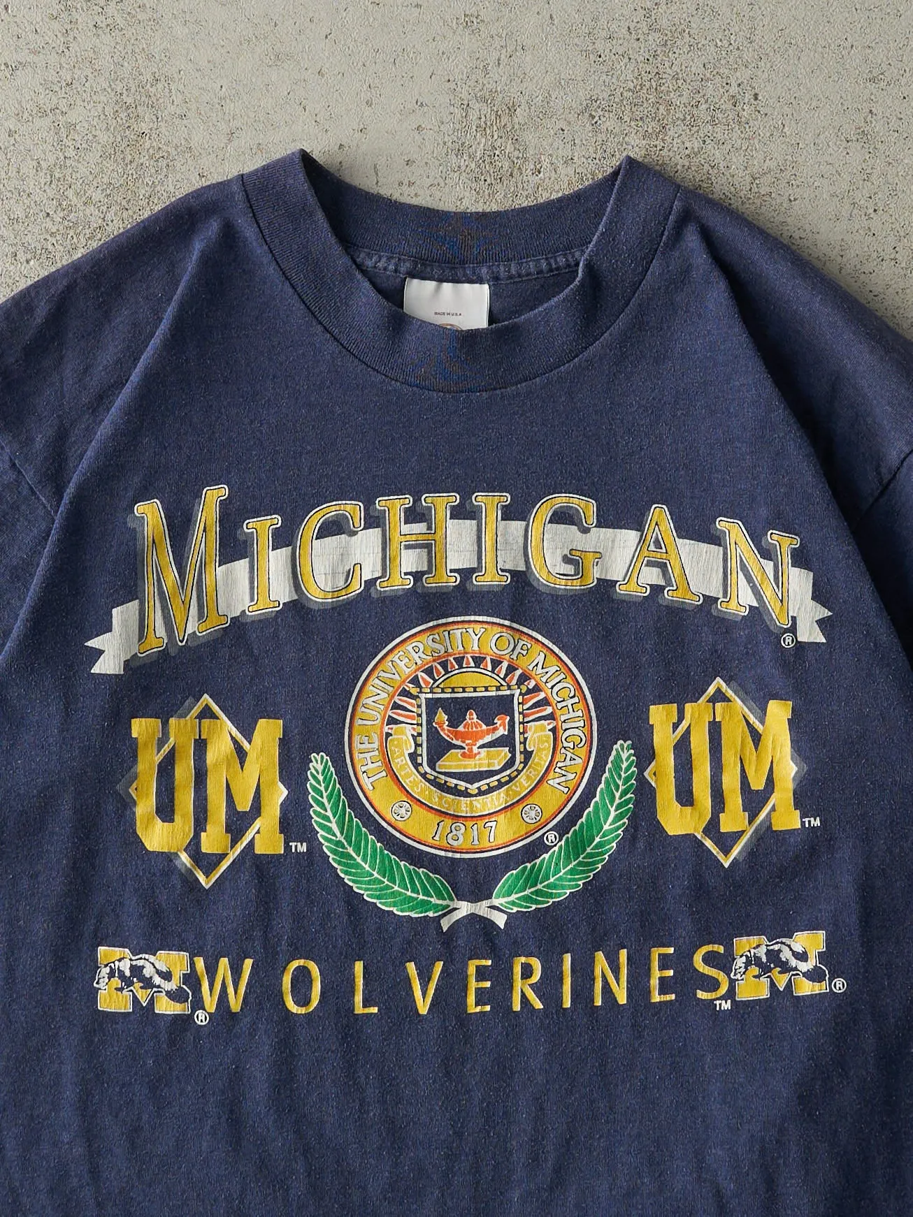 Vintage 80s Navy Blue Michigan Wolverines Single Stitch Tee (M) sold by Rebalance Vintage product image thumbnail 2