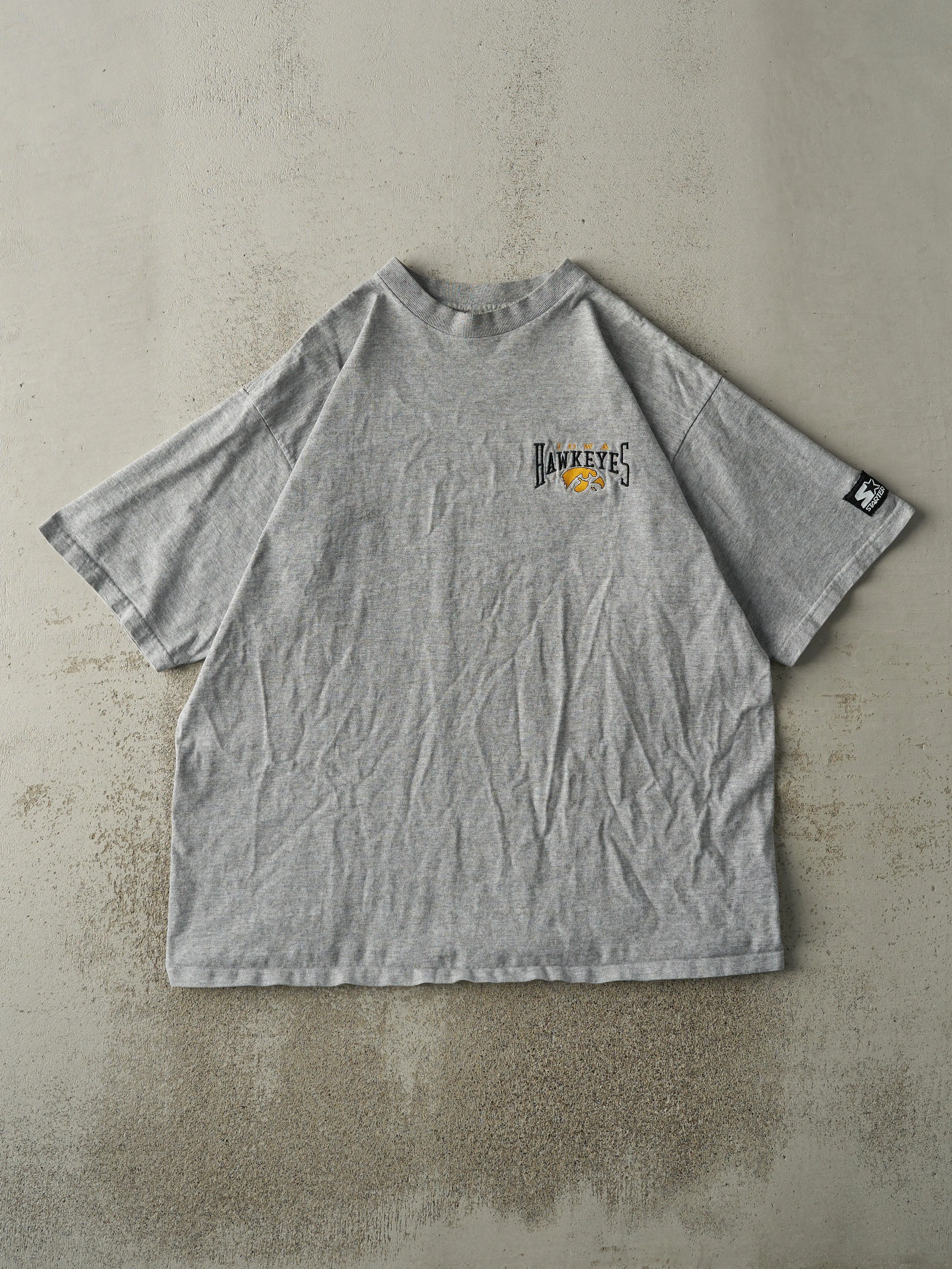 Vintage 90s Grey Embroidered Iowa Hawkeyes Tee (L) sold by Rebalance Vintage