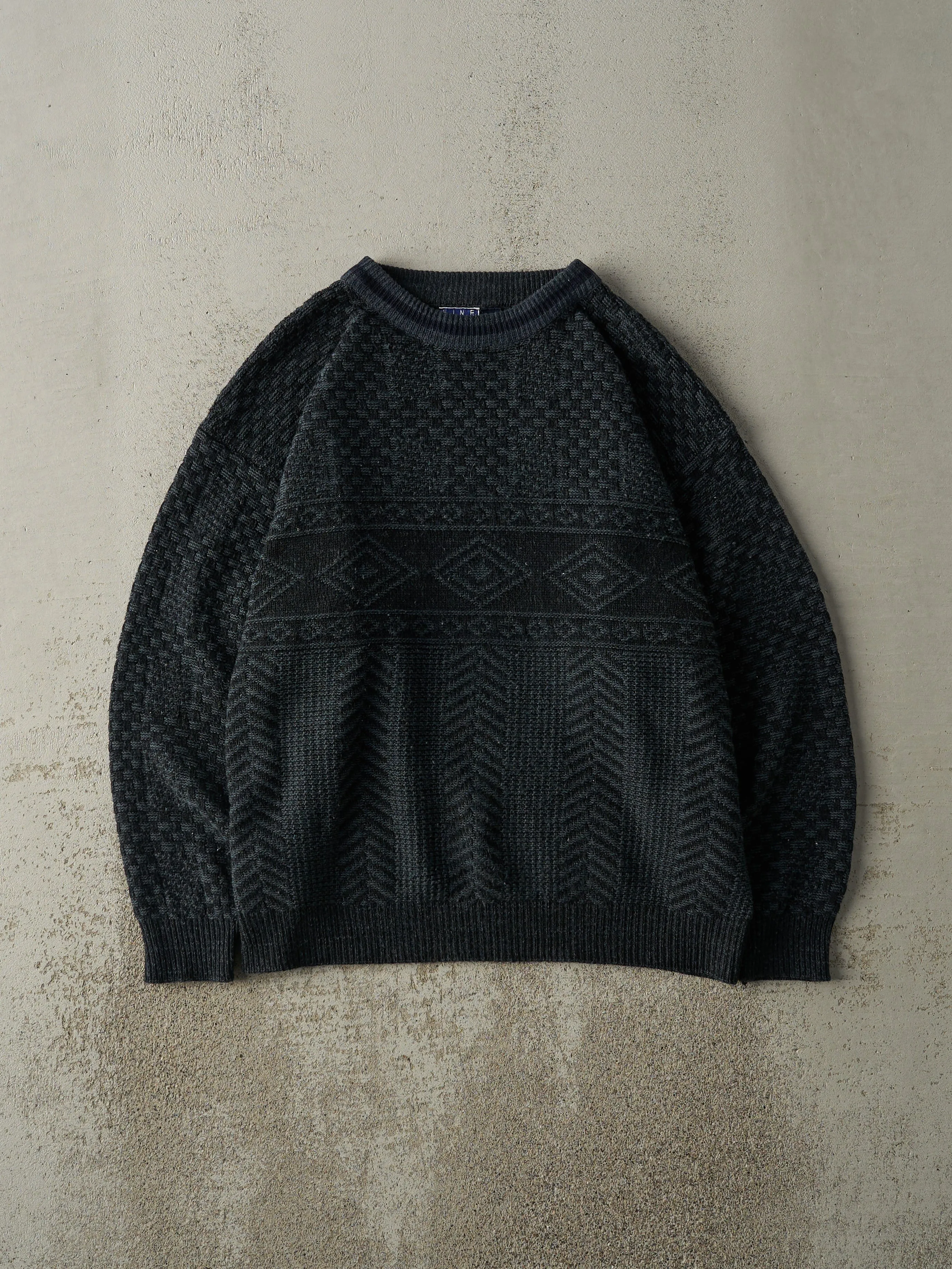 Vintage 80s Black & Navy Patterned Pullover Knit (M) sold by Rebalance Vintage