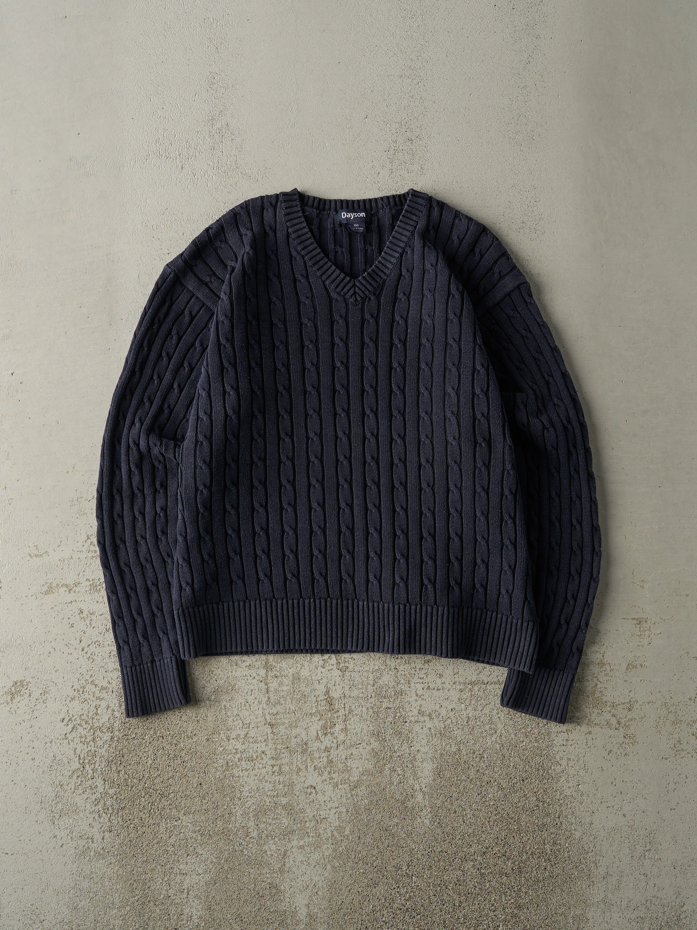 Vintage 90s Navy Blue Cable Knit Pullover (L) sold by Rebalance Vintage