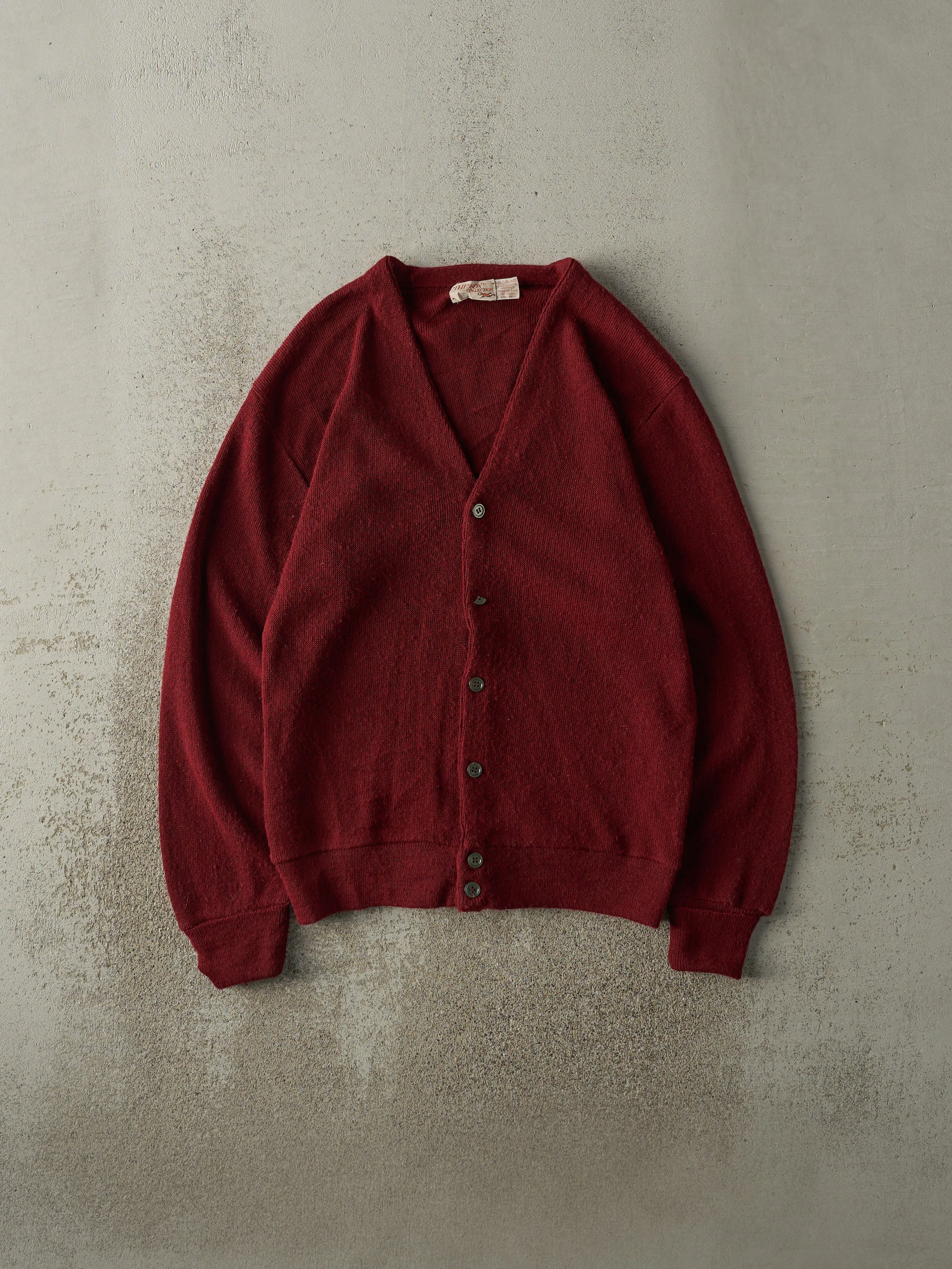 Vintage 80s Red Button Up Knit Cardigan (M) sold by Rebalance Vintage