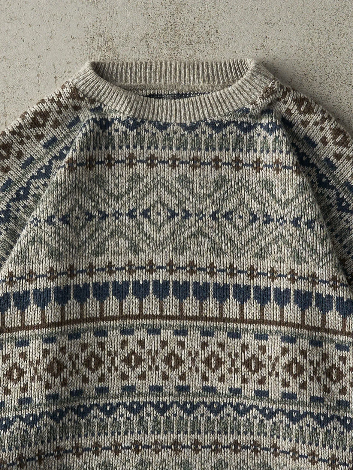 Vintage 80s Beige, Blue & Brown Grandpa Boxy Knit (L) sold by Rebalance Vintage product image thumbnail 3