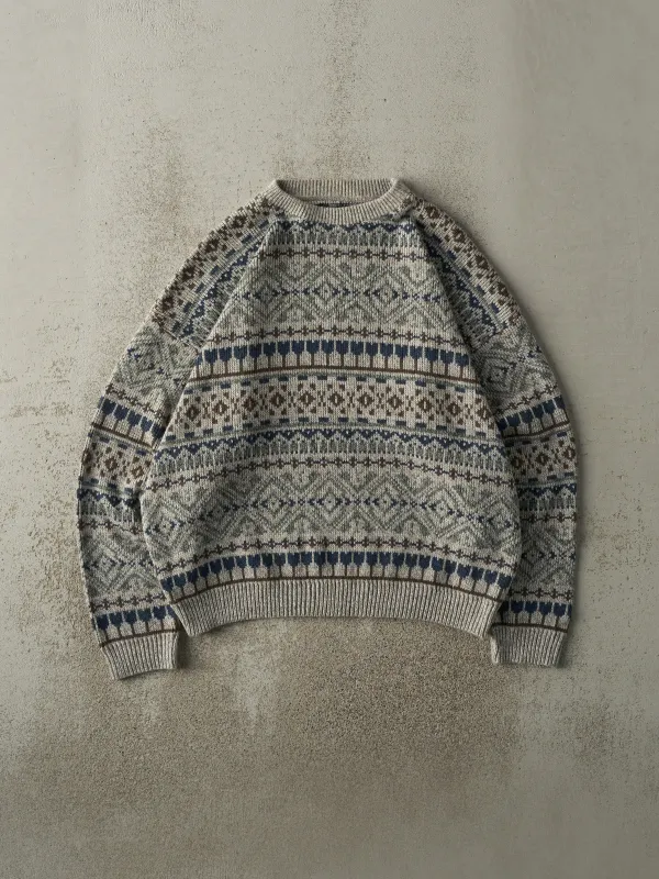 Vintage 80s Beige, Blue & Brown Grandpa Boxy Knit (L) sold by Rebalance Vintage