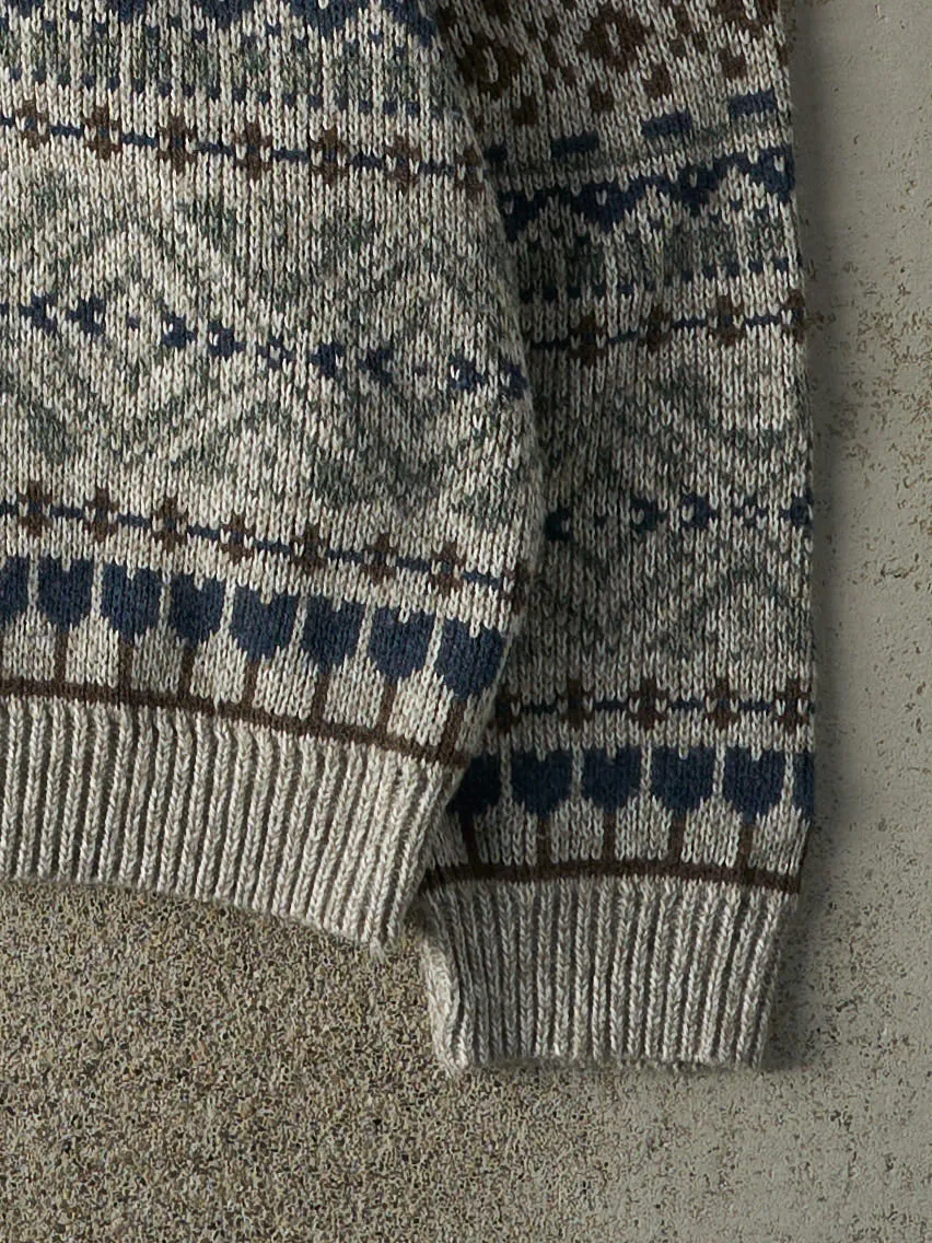 Vintage 80s Beige, Blue & Brown Grandpa Boxy Knit (L) sold by Rebalance Vintage product image thumbnail 4