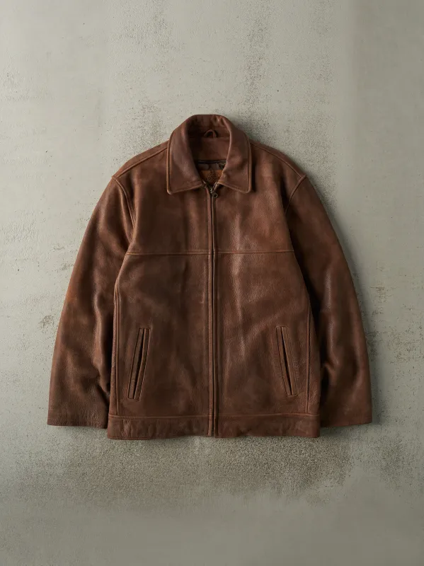 Vintage 90s Brown Embroidered Leather Jacket (M) sold by Rebalance Vintage