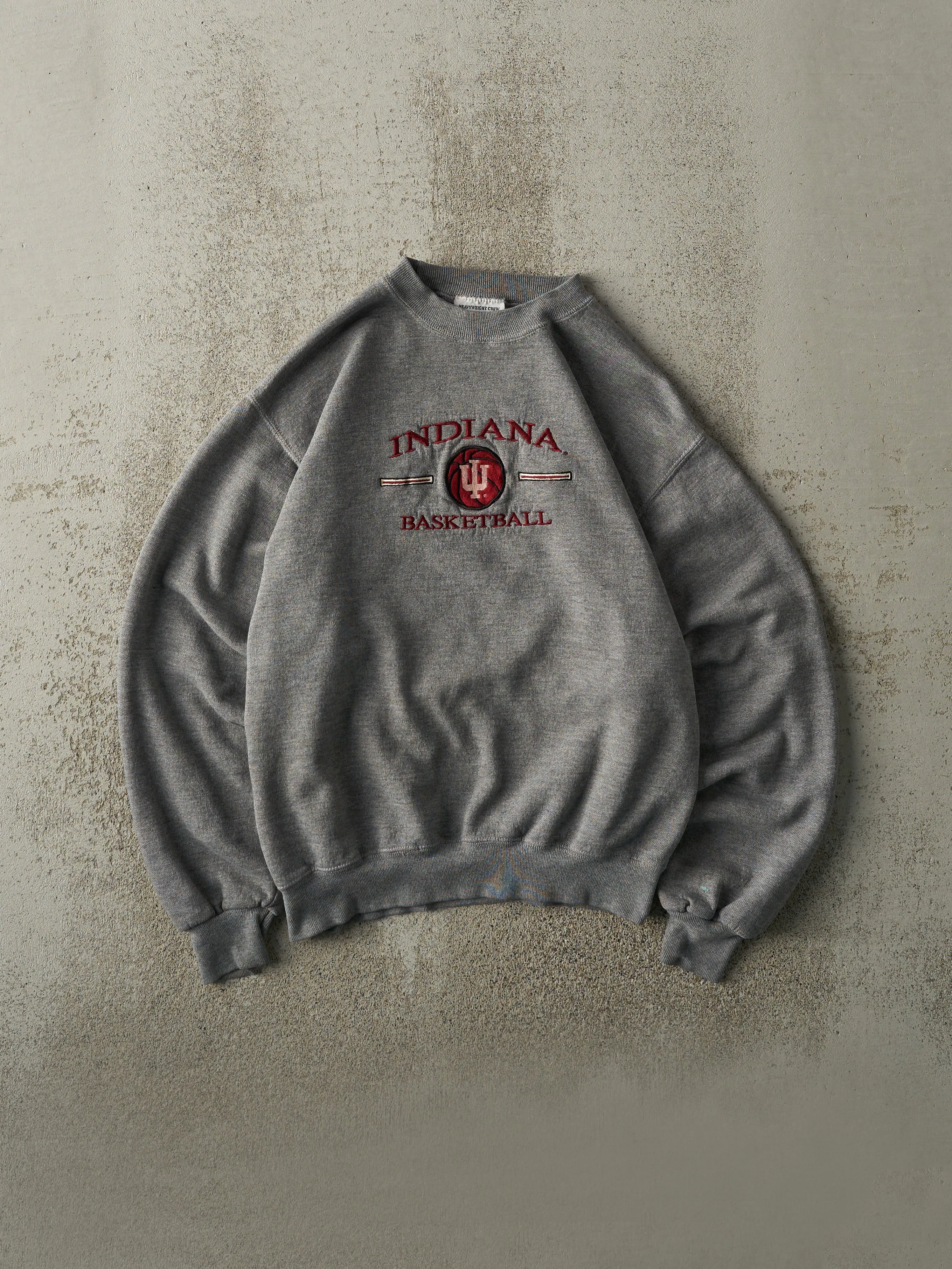Vintage 90s Grey Indiana University Basketball Embroidered Crewneck (S) sold by Rebalance Vintage