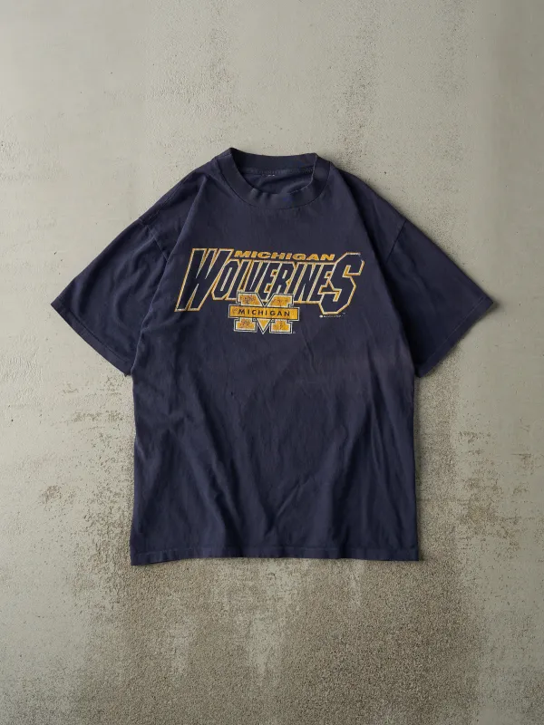 Vintage 90s Navy Blue Michigan Wolverines Single Stitch Tee (M) sold by Rebalance Vintage