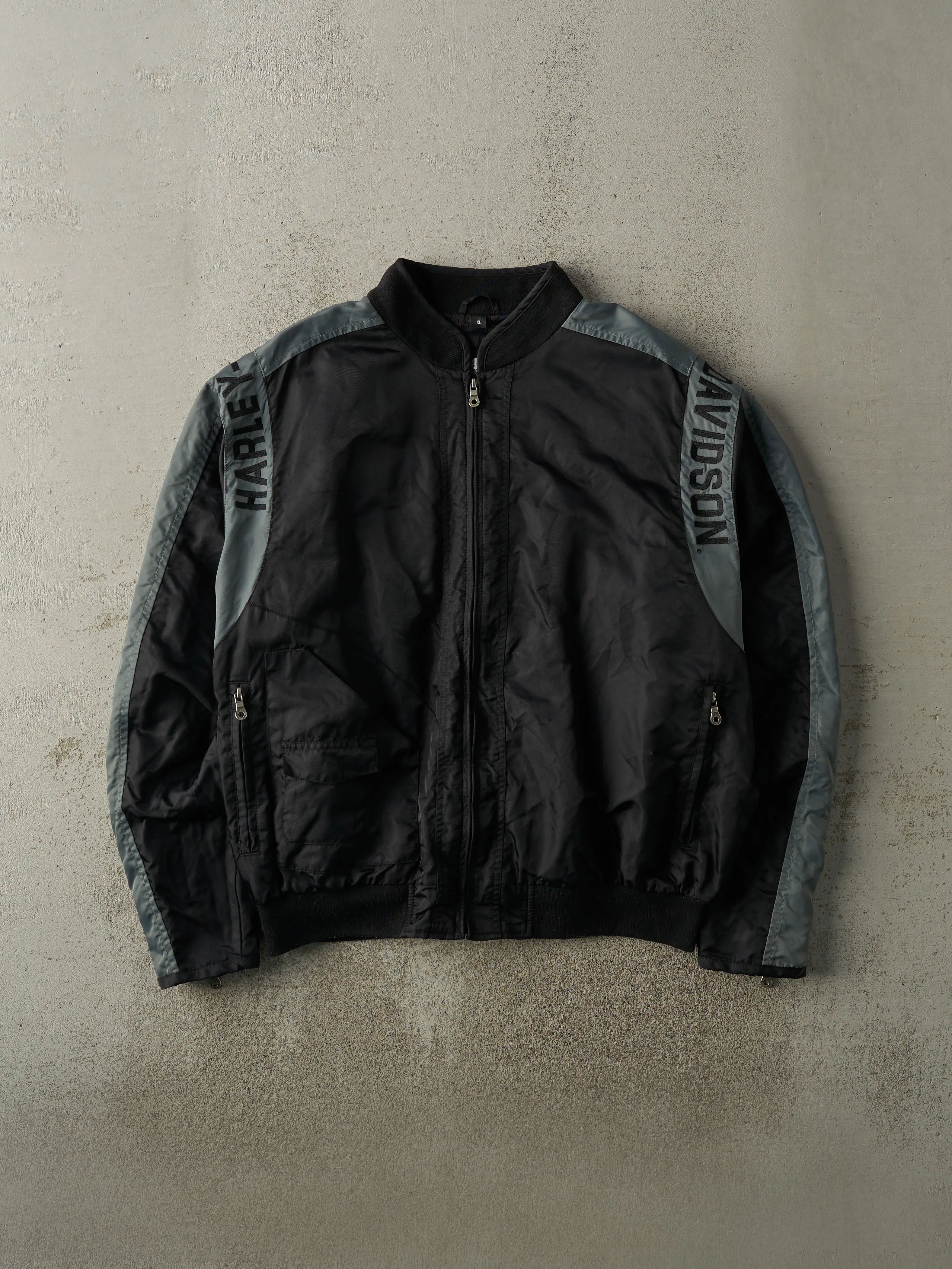 Vintage Y2K Black & Grey Harley Davidson Bomber Jacket (L) sold by Rebalance Vintage product image thumbnail 3