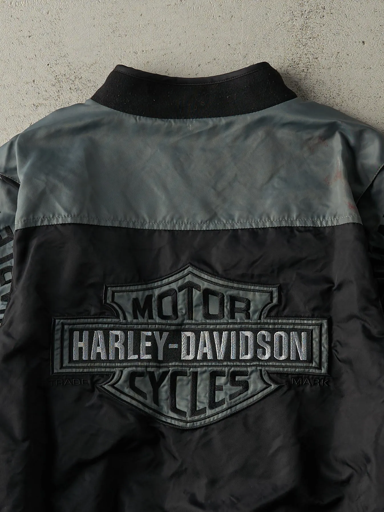 Vintage Y2K Black & Grey Harley Davidson Bomber Jacket (L) sold by Rebalance Vintage product image thumbnail 4