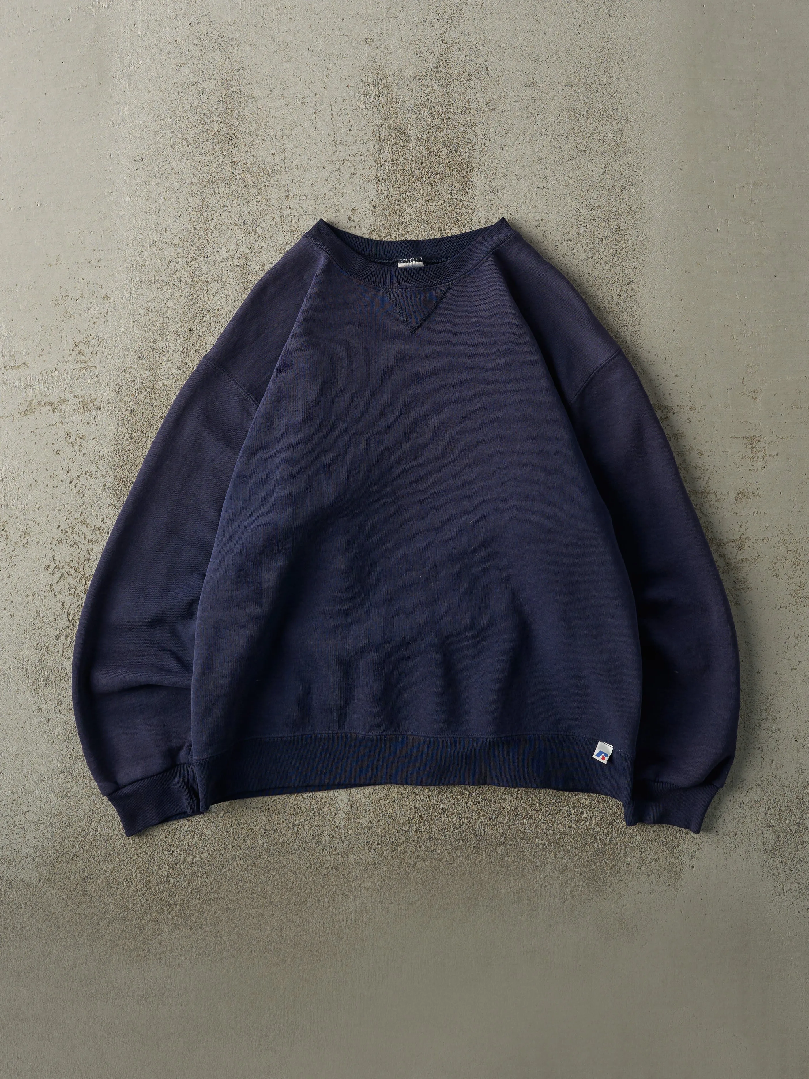 Vintage Y2K Navy Blue Blank Russell Athletic Crewneck (M) sold by Rebalance Vintage