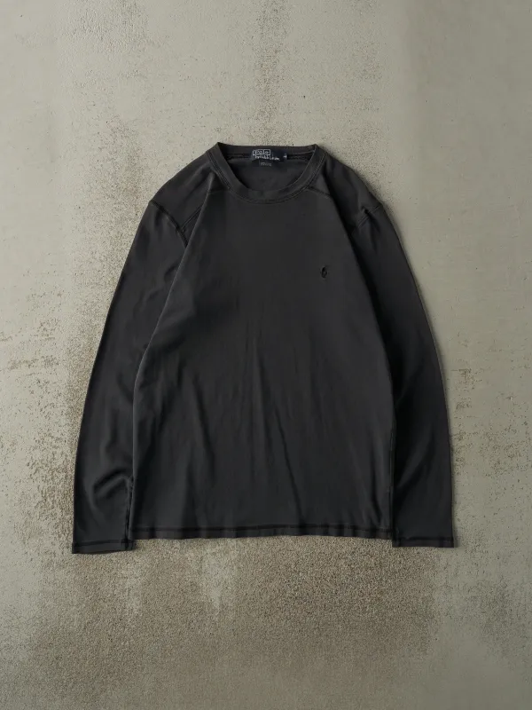 Vintage Y2K Faded Black Polo Embroidered Long Sleeve (M/L) sold by Rebalance Vintage