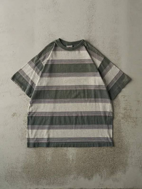 Vintage 90s Green Striped Tee (M/L) made by Rebalance Vintage