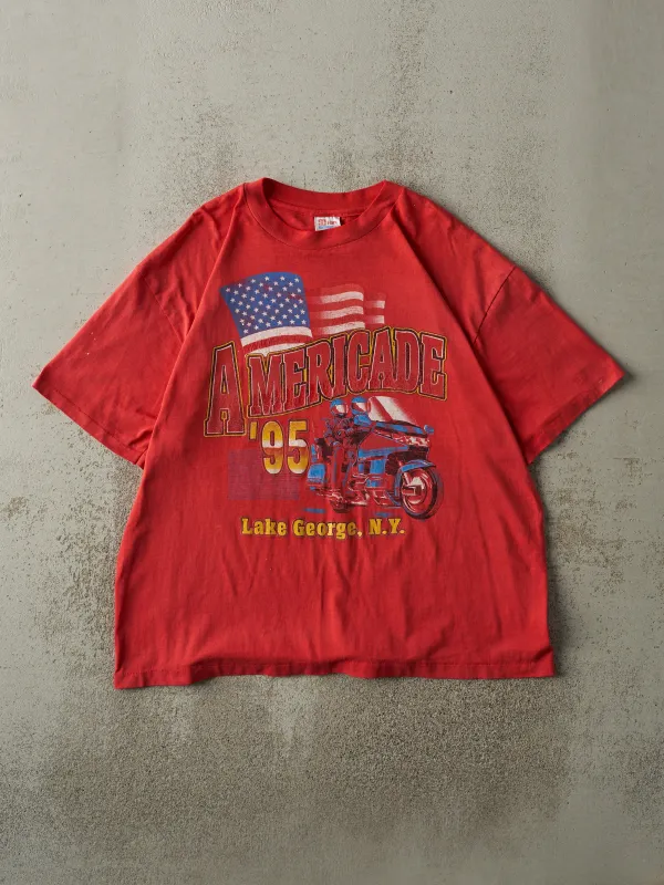 Vintage 95' Red Americade Biker Single Stitch Tee (L) sold by Rebalance Vintage
