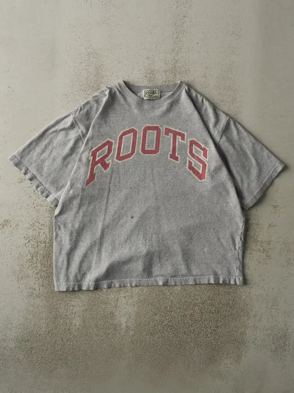 Vintage 90s Grey Roots Logo Boxy Tee (L) sold by Rebalance Vintage