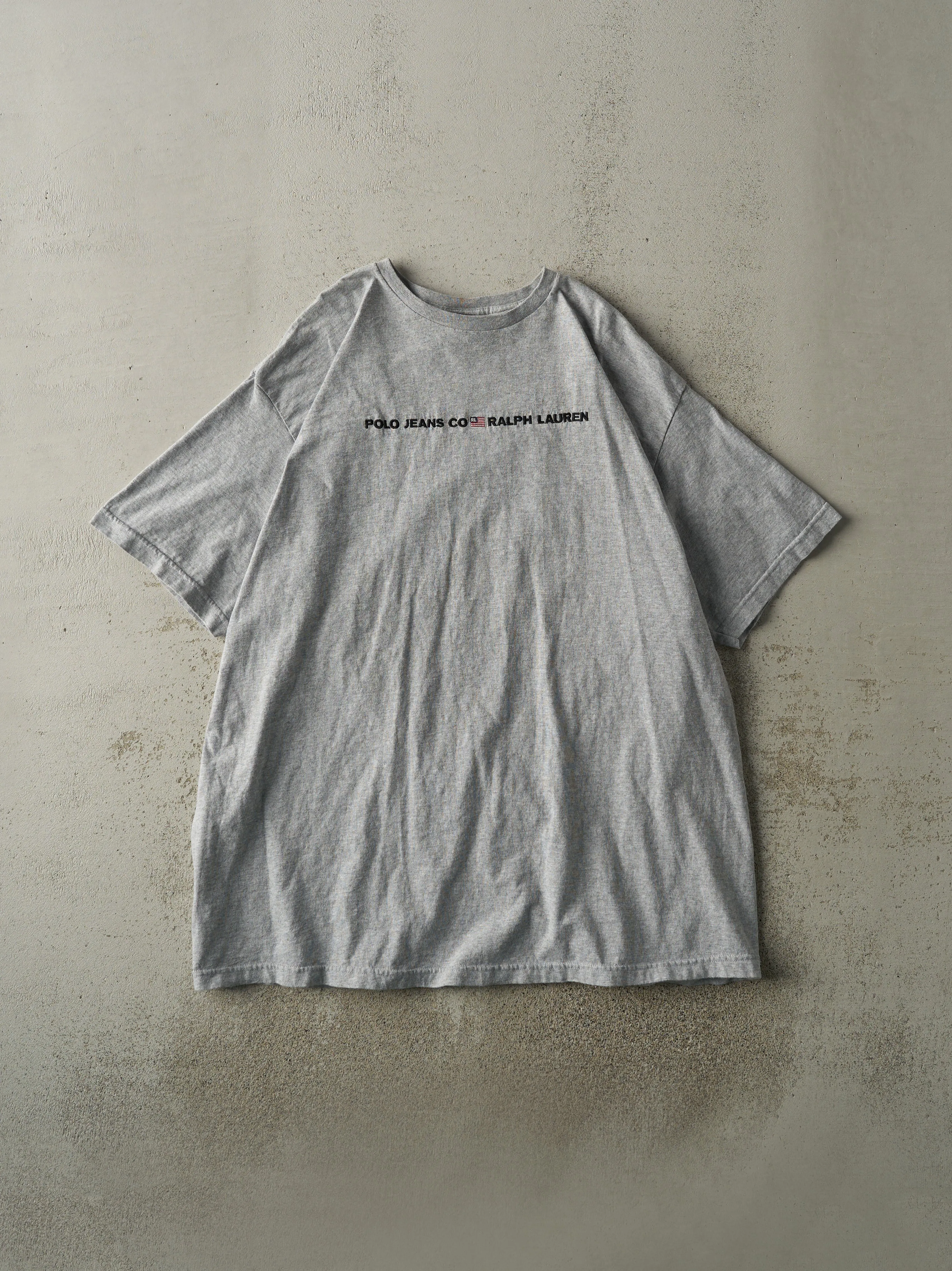 Vintage Y2K Grey Polo Jeans Ralph Lauren Embroidered Tee (XL) sold by Rebalance Vintage