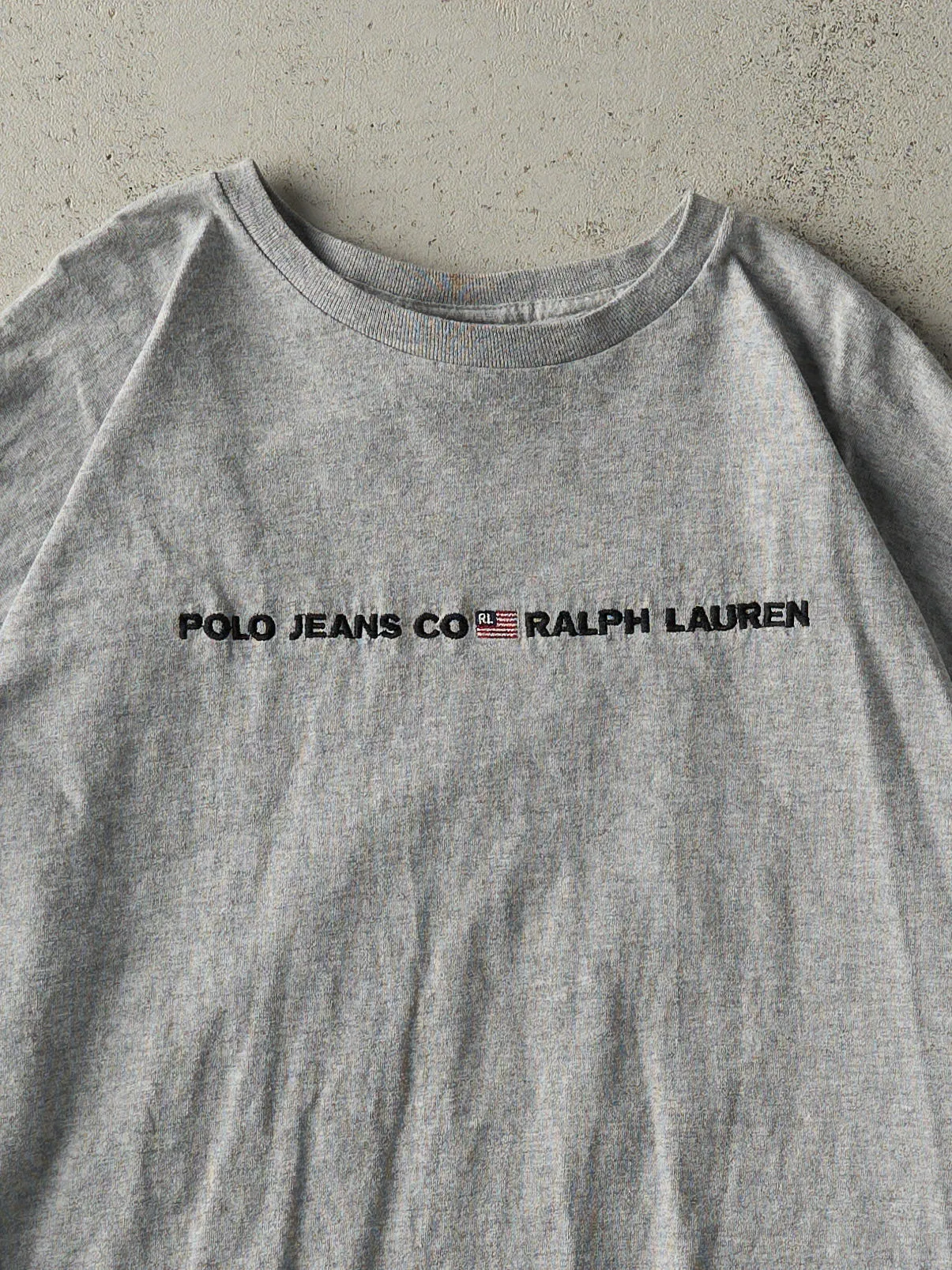 Vintage Y2K Grey Polo Jeans Ralph Lauren Embroidered Tee (XL) sold by Rebalance Vintage product image thumbnail 2