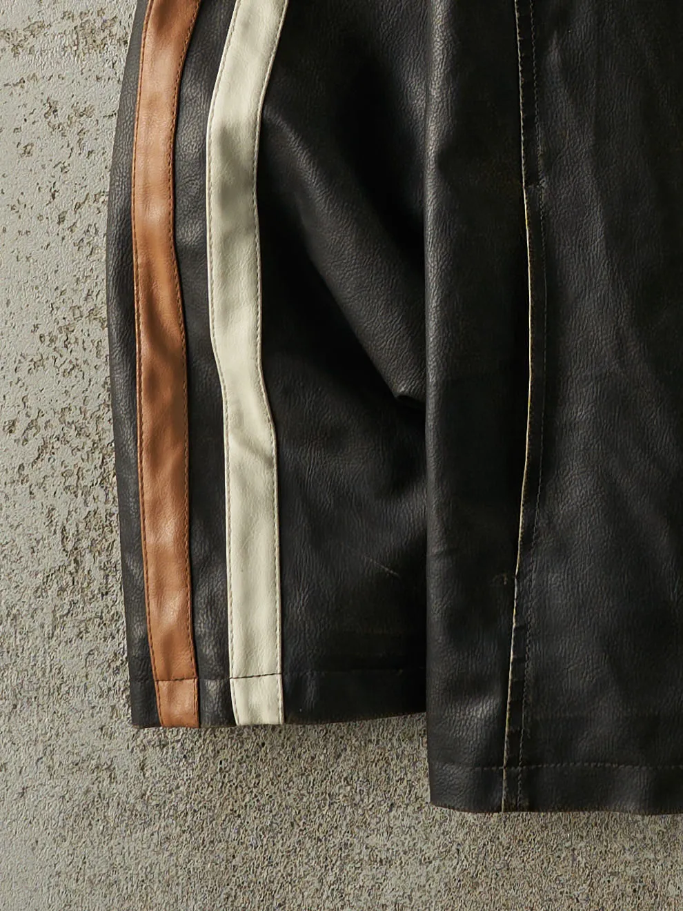 Vintage Y2K Black & Brown Striped Leather Biker Jacket (L) sold by Rebalance Vintage product image thumbnail 3