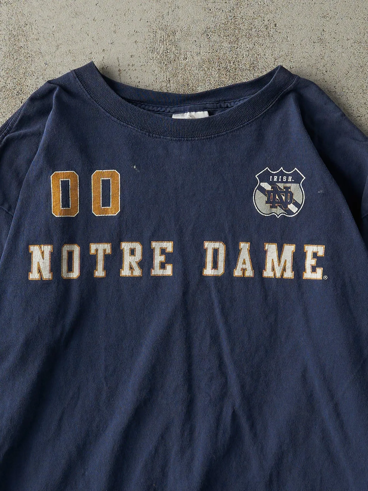 Vintage Y2K Navy Blue Adidas Notre Dame Long Sleeve (L) sold by Rebalance Vintage product image thumbnail 2