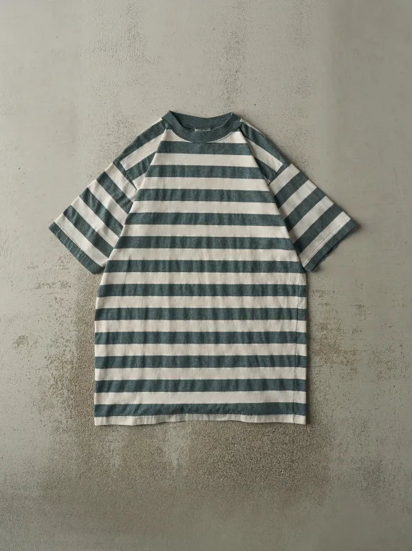 Vintage 90s Green & White Striped Tee (M) sold by Rebalance Vintage