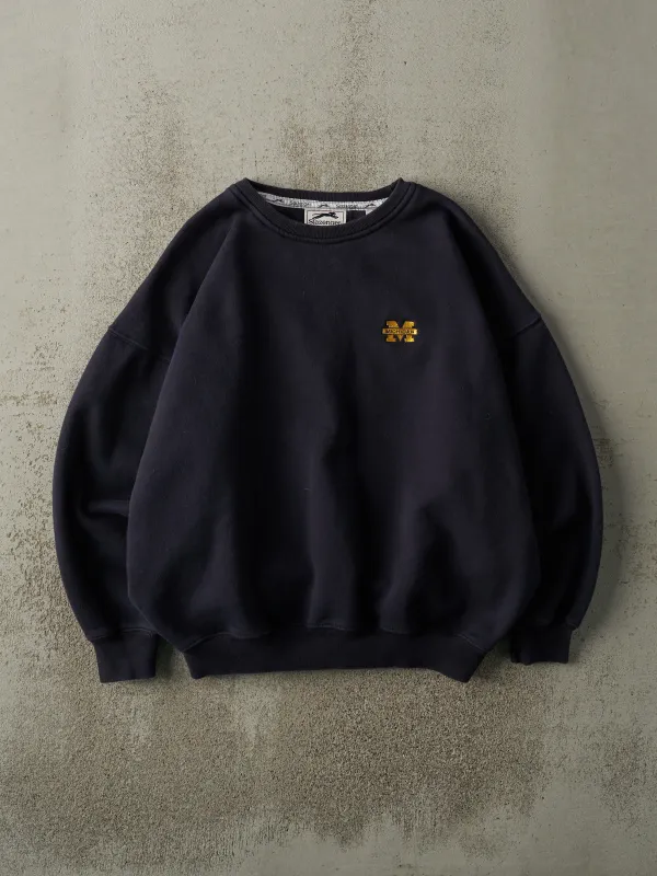 Vintage Y2K Navy Blue University of Michigan Embroidered Boxy Crewneck (L/XL) sold by Rebalance Vintage