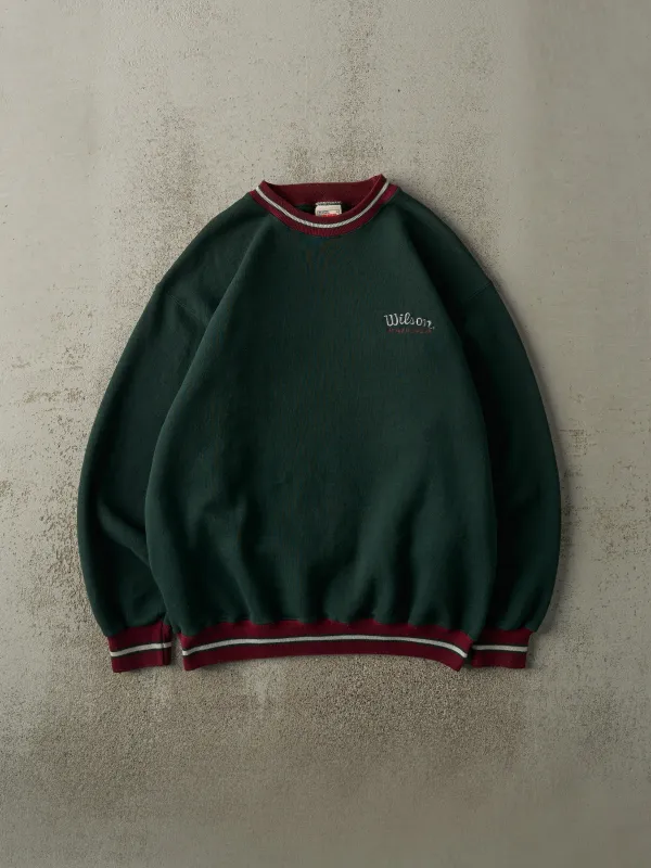 Vintage 90s Green & Burgundy Wilson Embroidered Crewneck (M) sold by Rebalance Vintage