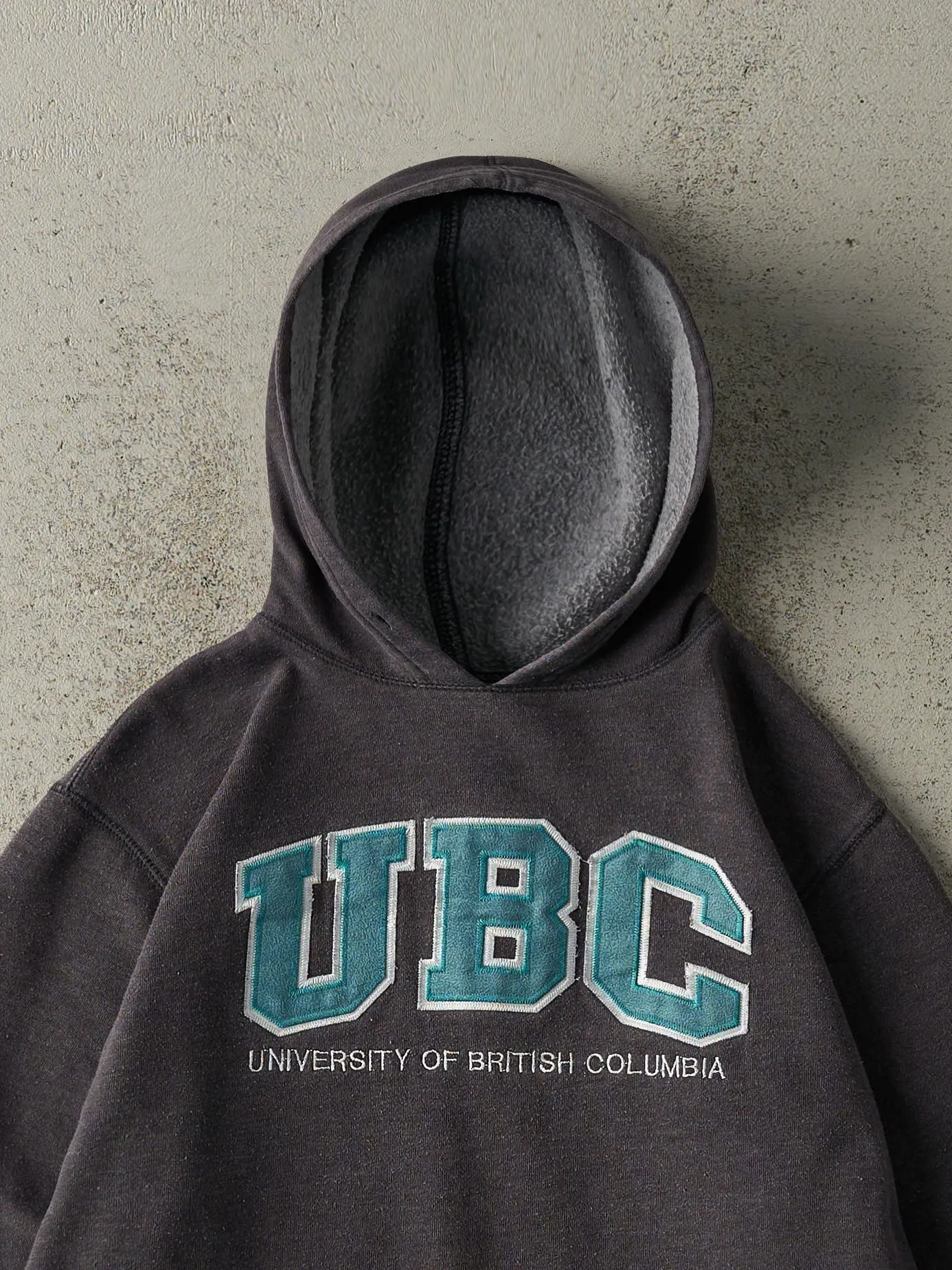 Vintage Y2K Charcoal Grey Embroidered UBC Hoodie (S/M) sold by Rebalance Vintage product image thumbnail 2