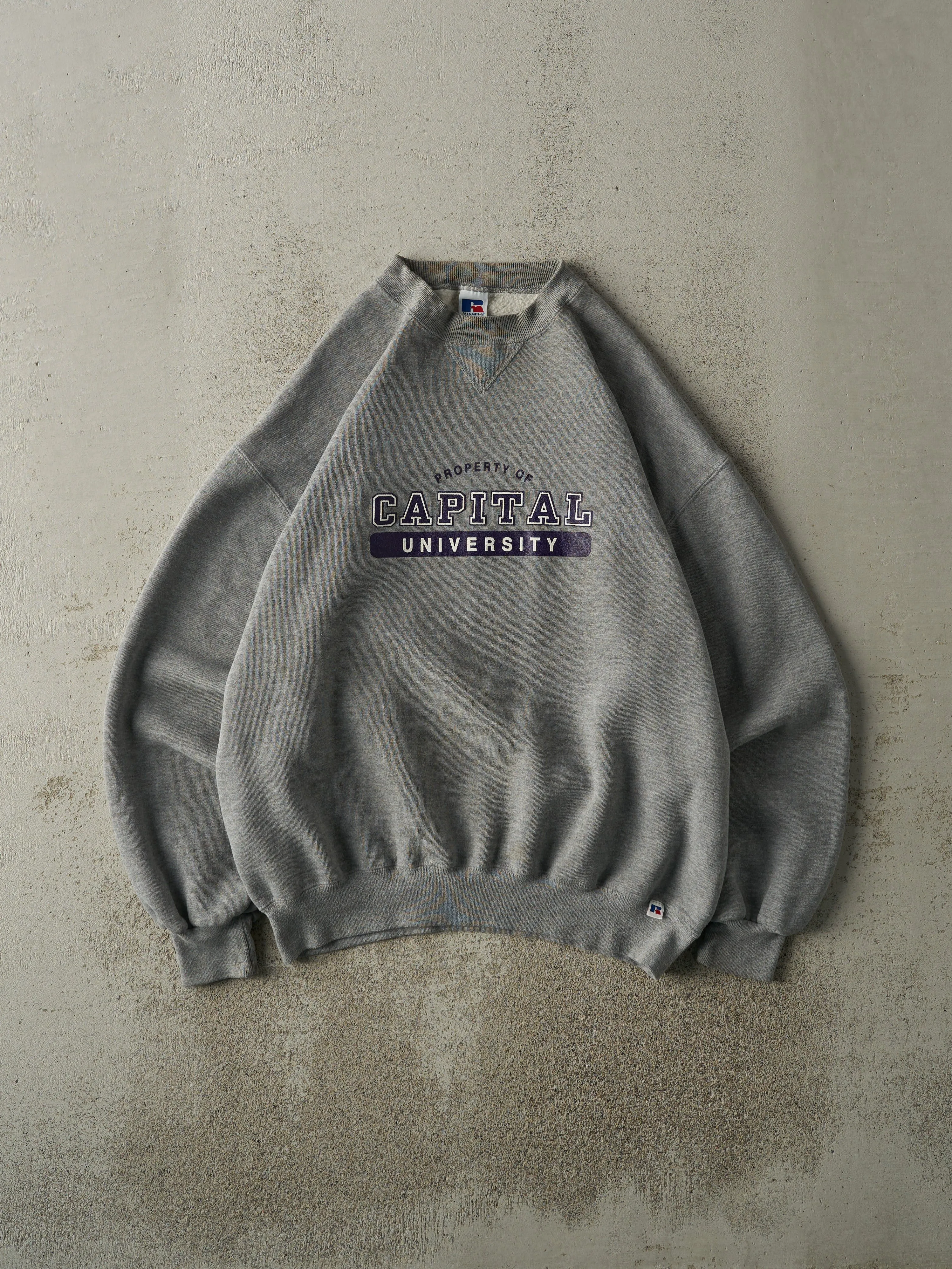 Vintage 90s Grey Capital University Russell Athletic Crewneck (L/XL) sold by Rebalance Vintage