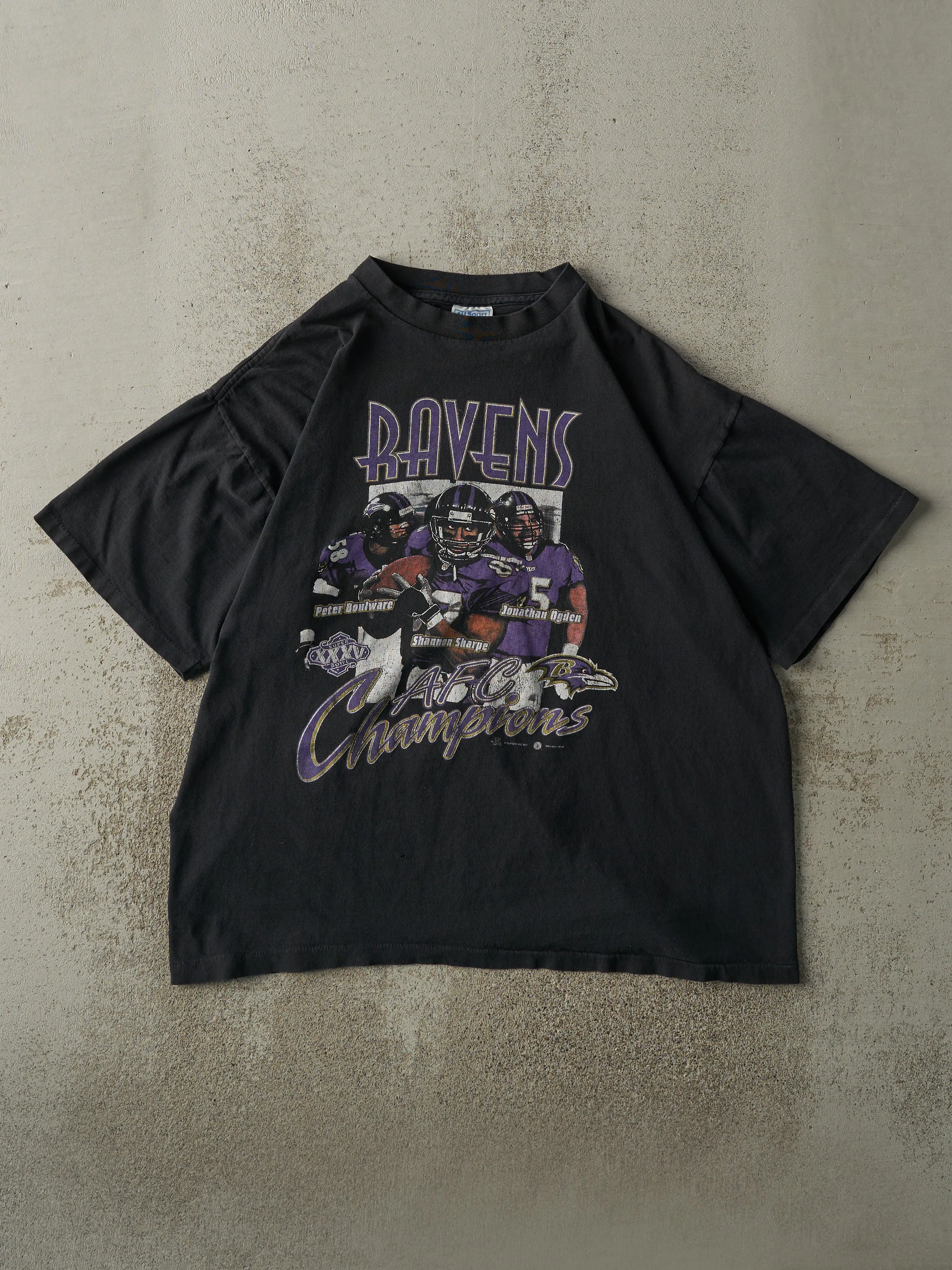 Vintage 01' Black Baltimore Ravens AFC Champions Single Stitch Tee (L) sold by Rebalance Vintage