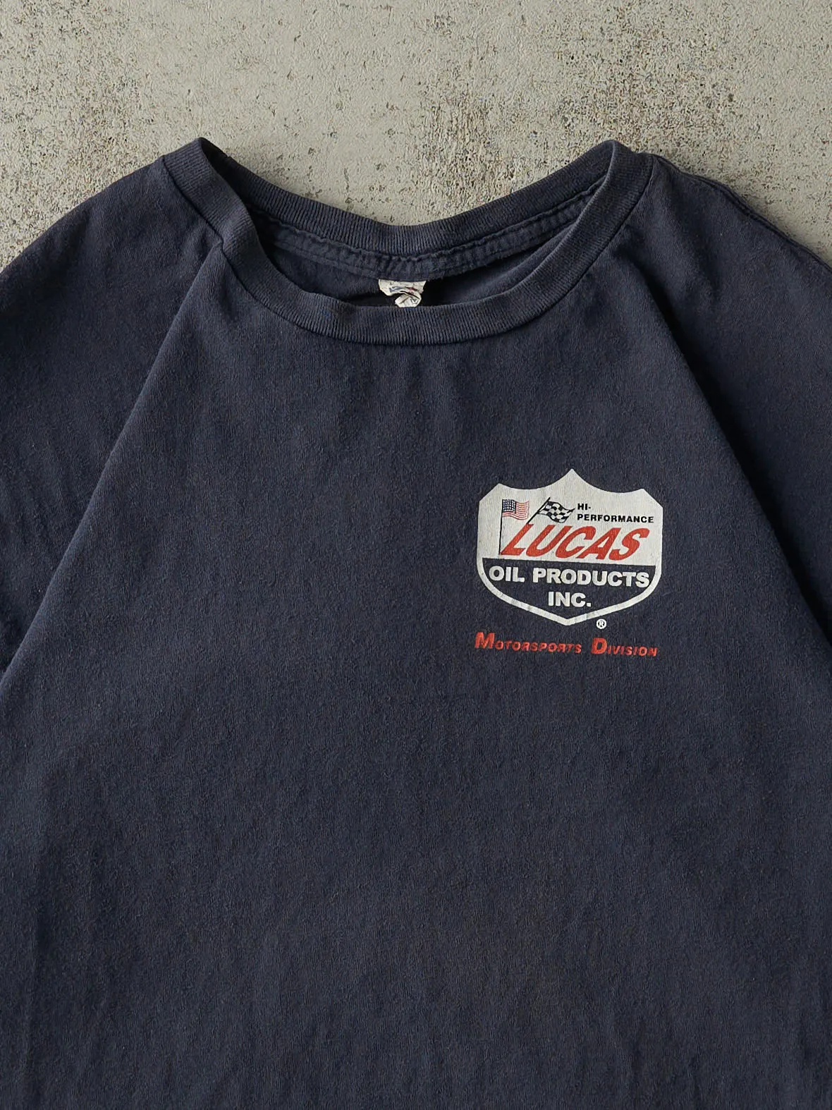 Vintage Y2K Navy Blue Lucas Oil Tee (L/XL) sold by Rebalance Vintage product image thumbnail 3