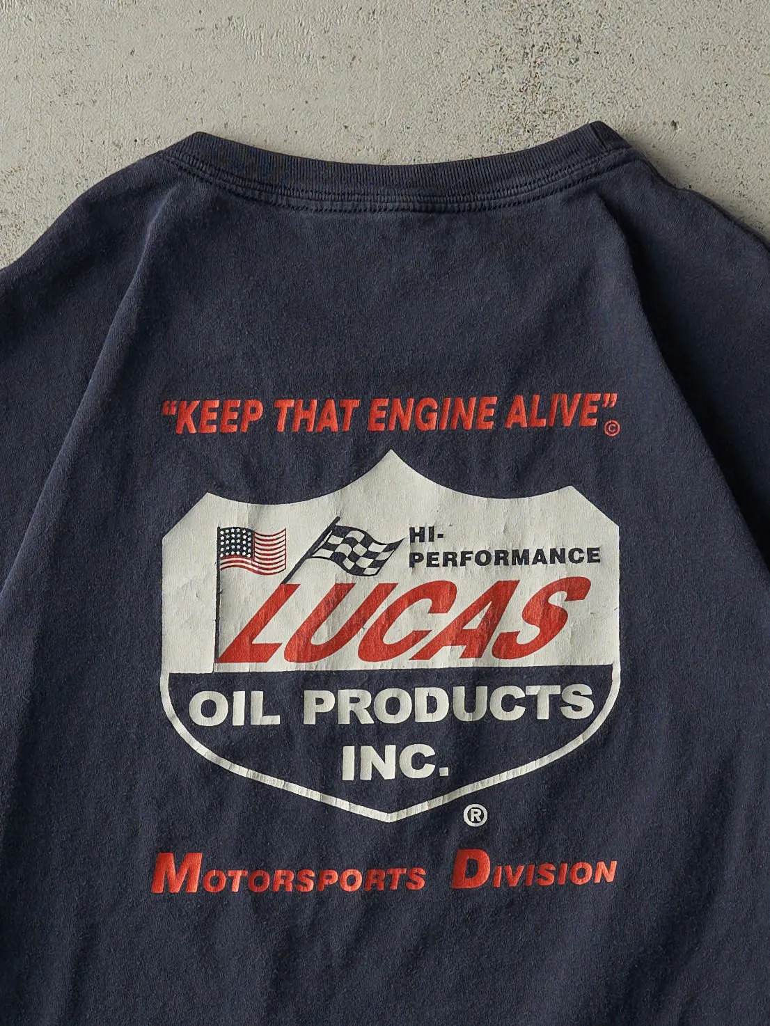 Vintage Y2K Navy Blue Lucas Oil Tee (L/XL) sold by Rebalance Vintage product image thumbnail 4