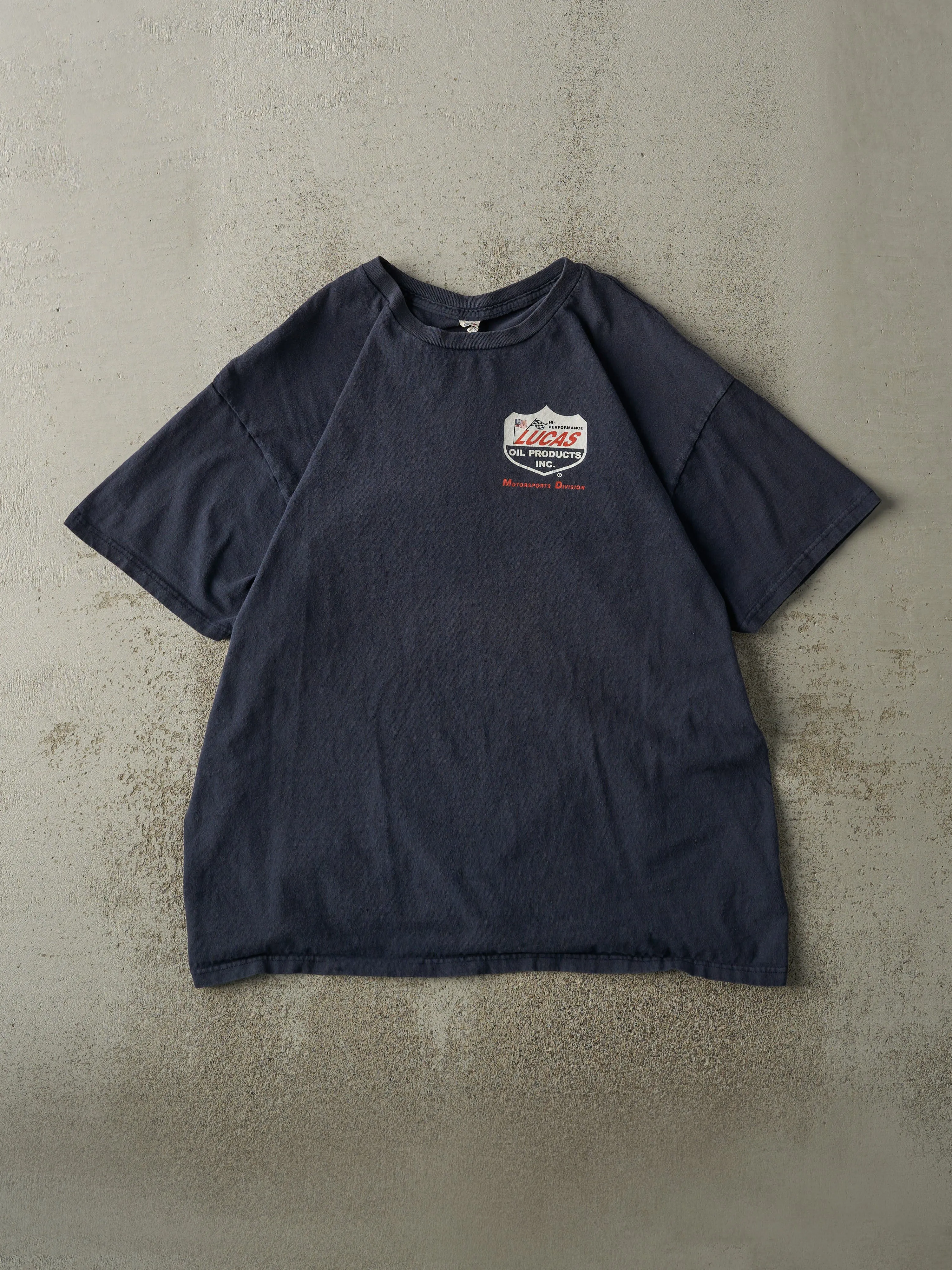 Vintage Y2K Navy Blue Lucas Oil Tee (L/XL) sold by Rebalance Vintage product image thumbnail 2