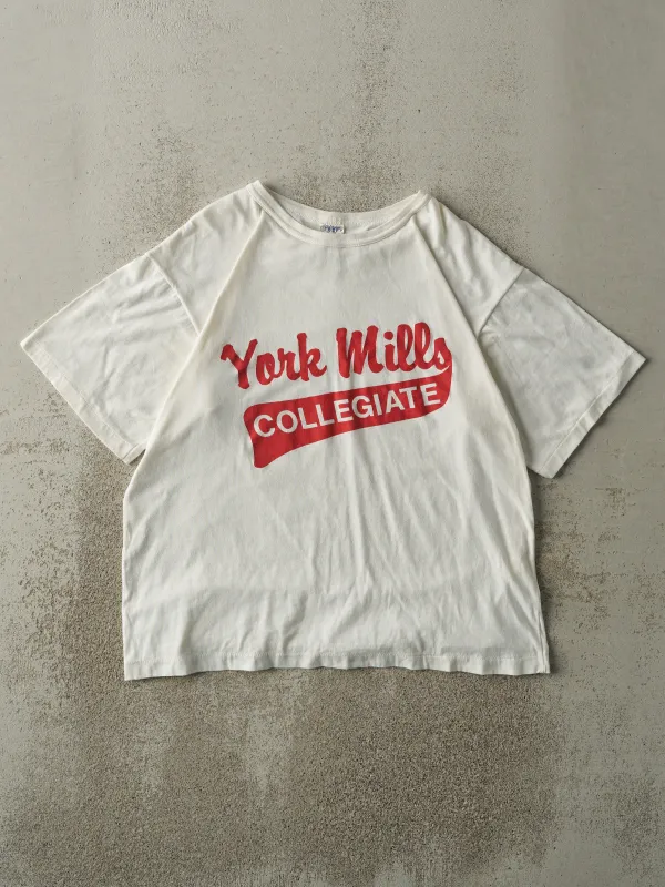 Vintage 80s White York Mills Collegiate Tee (L/XL) sold by Rebalance Vintage