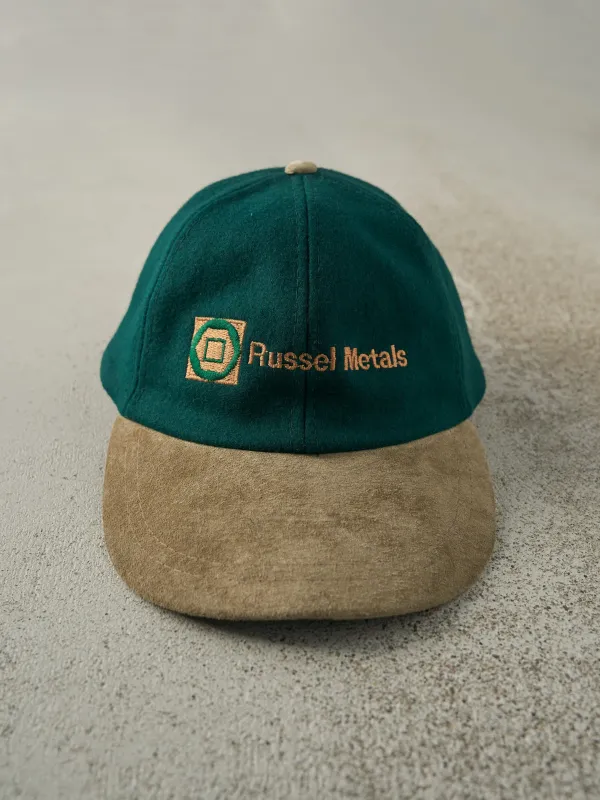 Vintage 90s Green & Beige Russell Metals Two Tone Strapback Hat sold by Rebalance Vintage