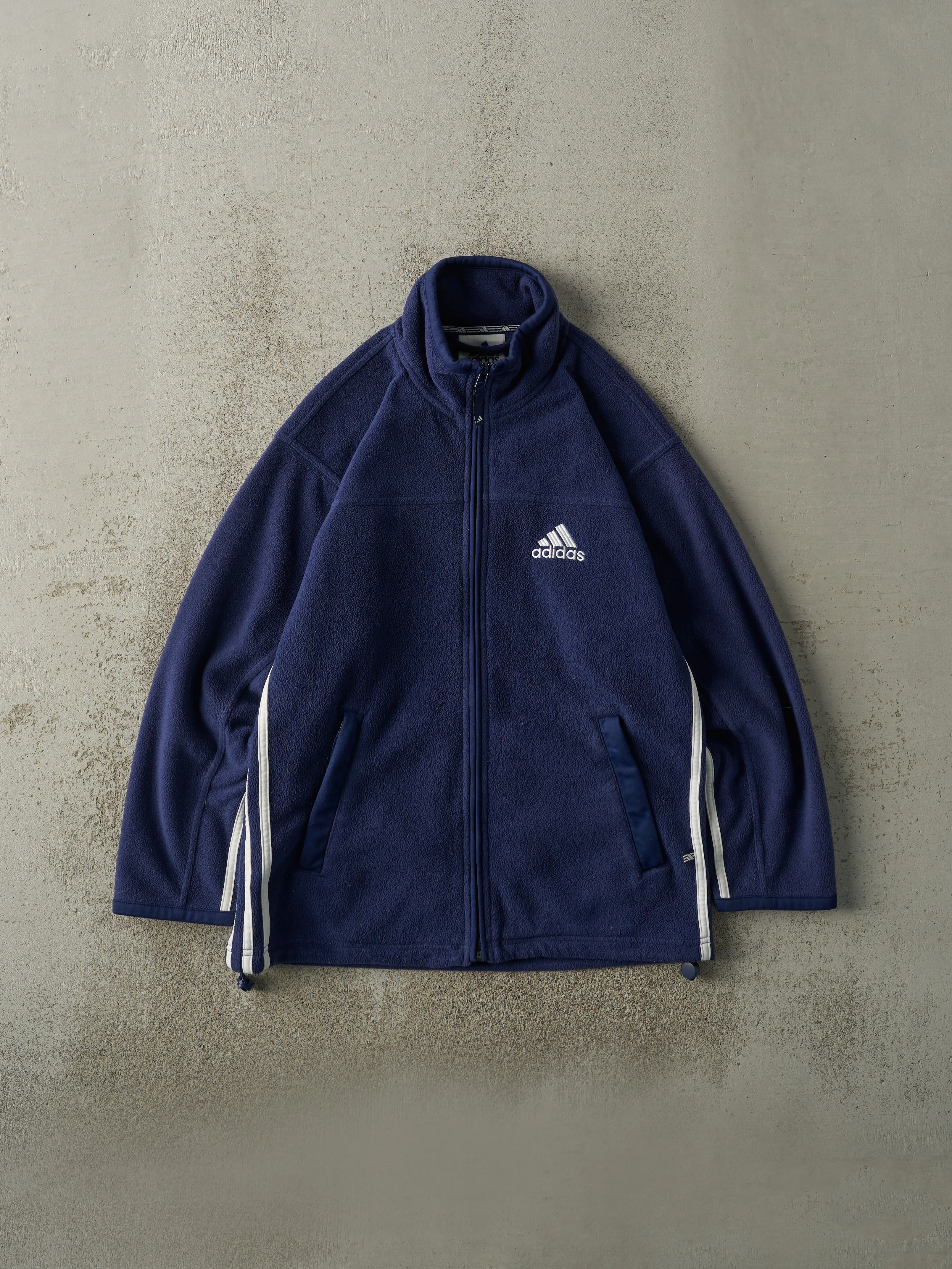 Vintage 90s Navy Blue Adidas Embroidered Zip Up Fleece (M) sold by Rebalance Vintage