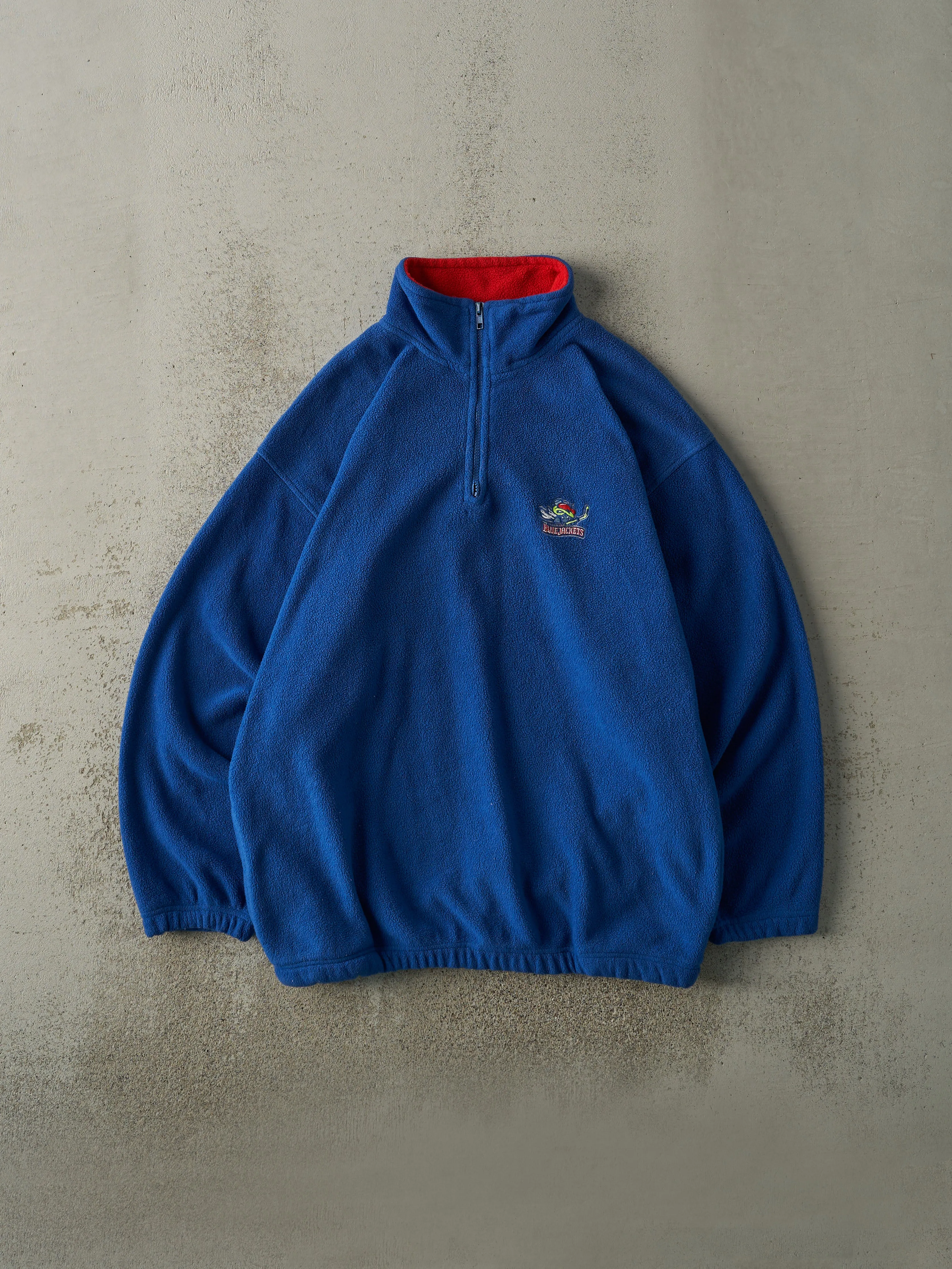 Vintage 90s Blue Columbus Blue Jackets Embroidered Quarter Zip Fleece (XL) sold by Rebalance Vintage