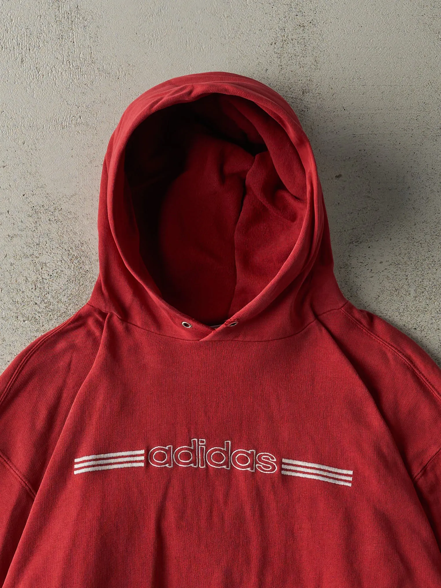 Vintage 90s Burgundy Adidas Embroidered Boxy Hoodie (XL/XXL) sold by Rebalance Vintage product image thumbnail 2