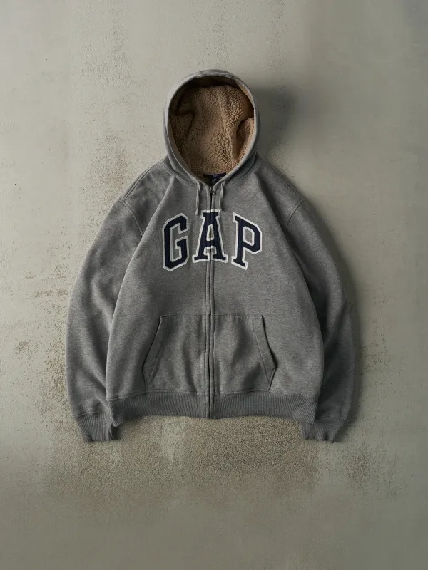 Vintage Y2K Grey Gap Sherpa Lined Zip Up Hoodie (XL/XXL) sold by Rebalance Vintage