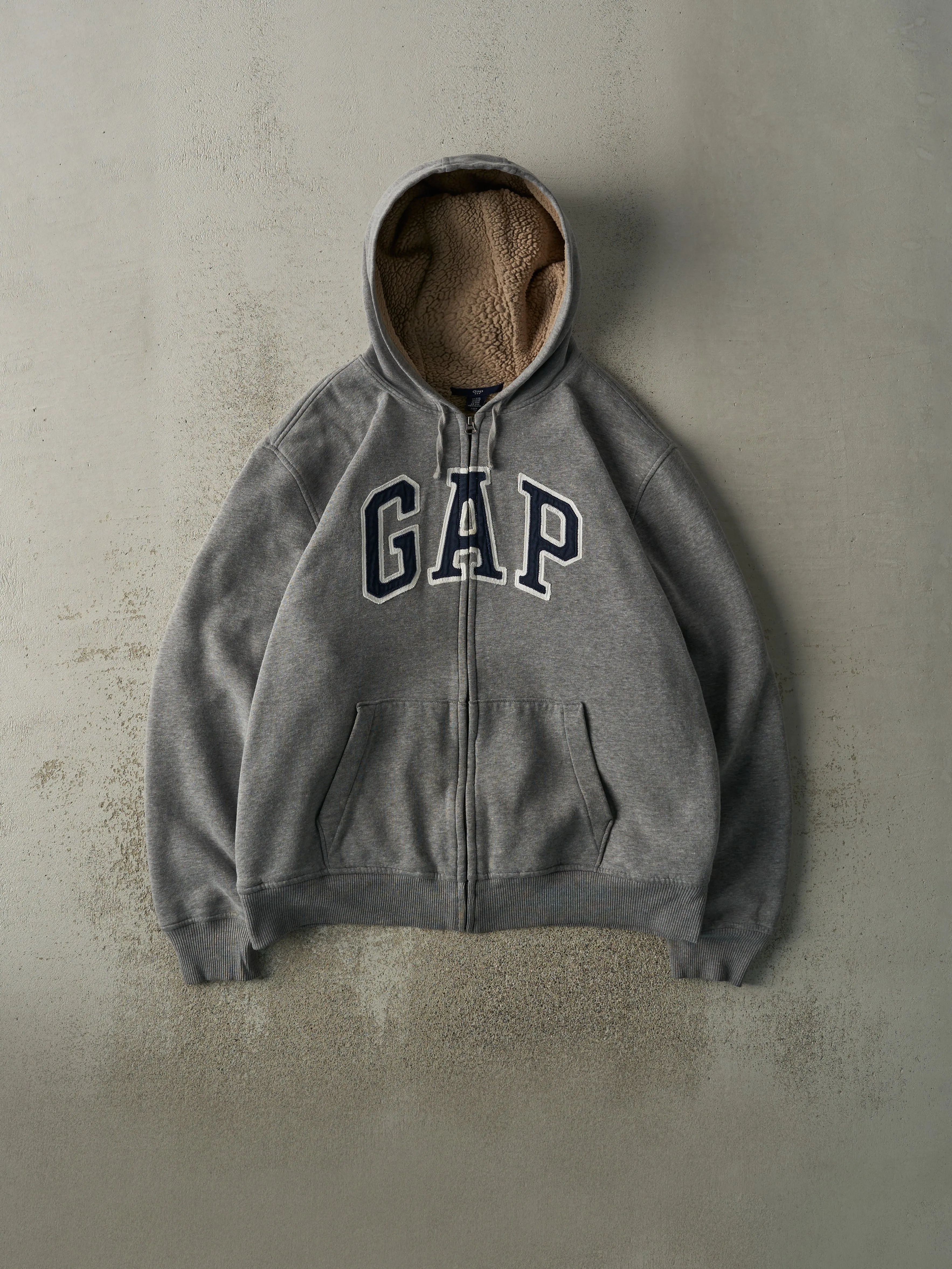 Vintage Y2K Grey Gap Sherpa Lined Zip Up Hoodie (XL/XXL) sold by Rebalance Vintage