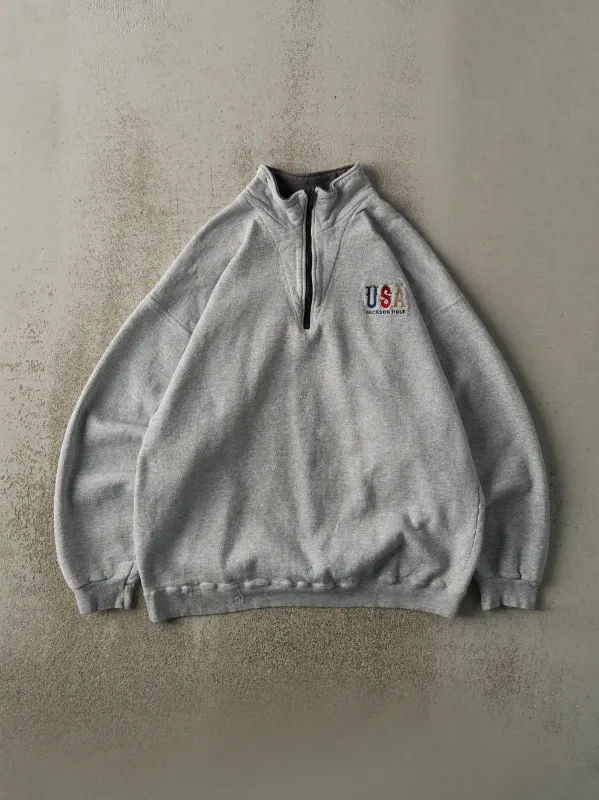 Vintage 90s Grey Embroidered Jackson Hole Quarter Zip (L) sold by Rebalance Vintage