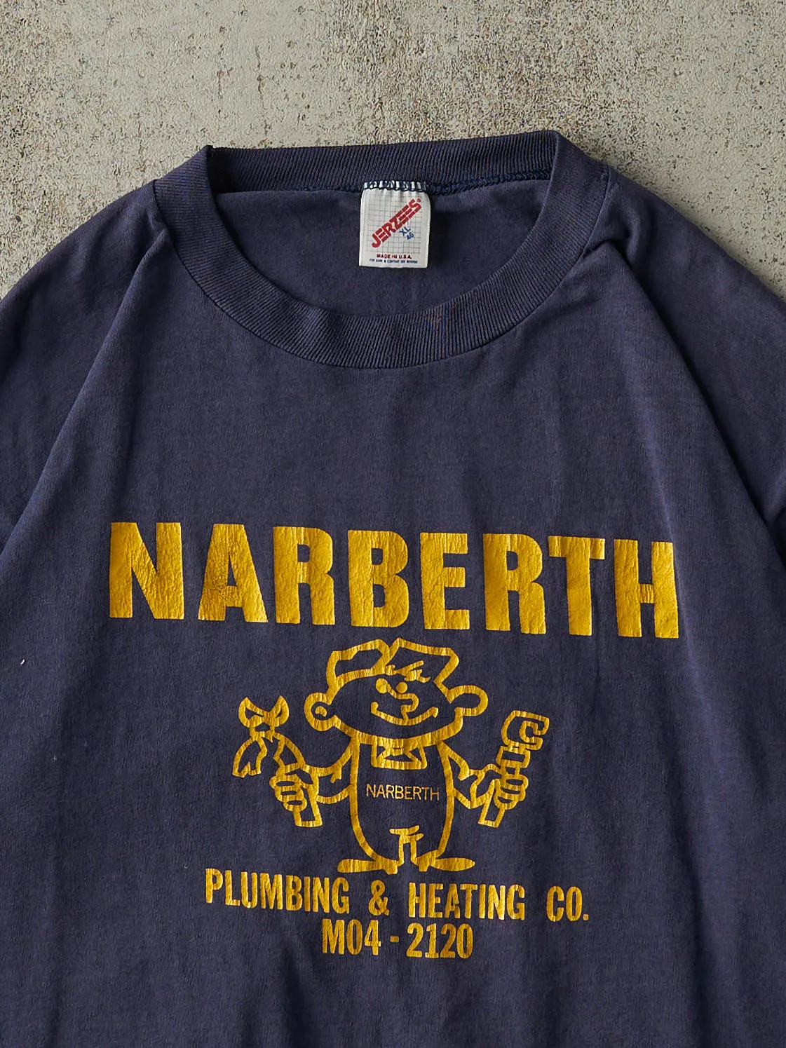 Vintage 80s Navy Blue Narberth Plumbing Single Stitch Tee (L) sold by Rebalance Vintage product image thumbnail 2