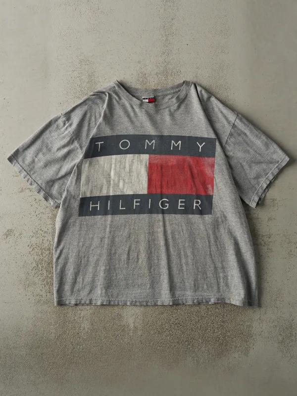 Vintage 90s Grey Tommy Hilfiger Logo Tee (XL) sold by Rebalance Vintage